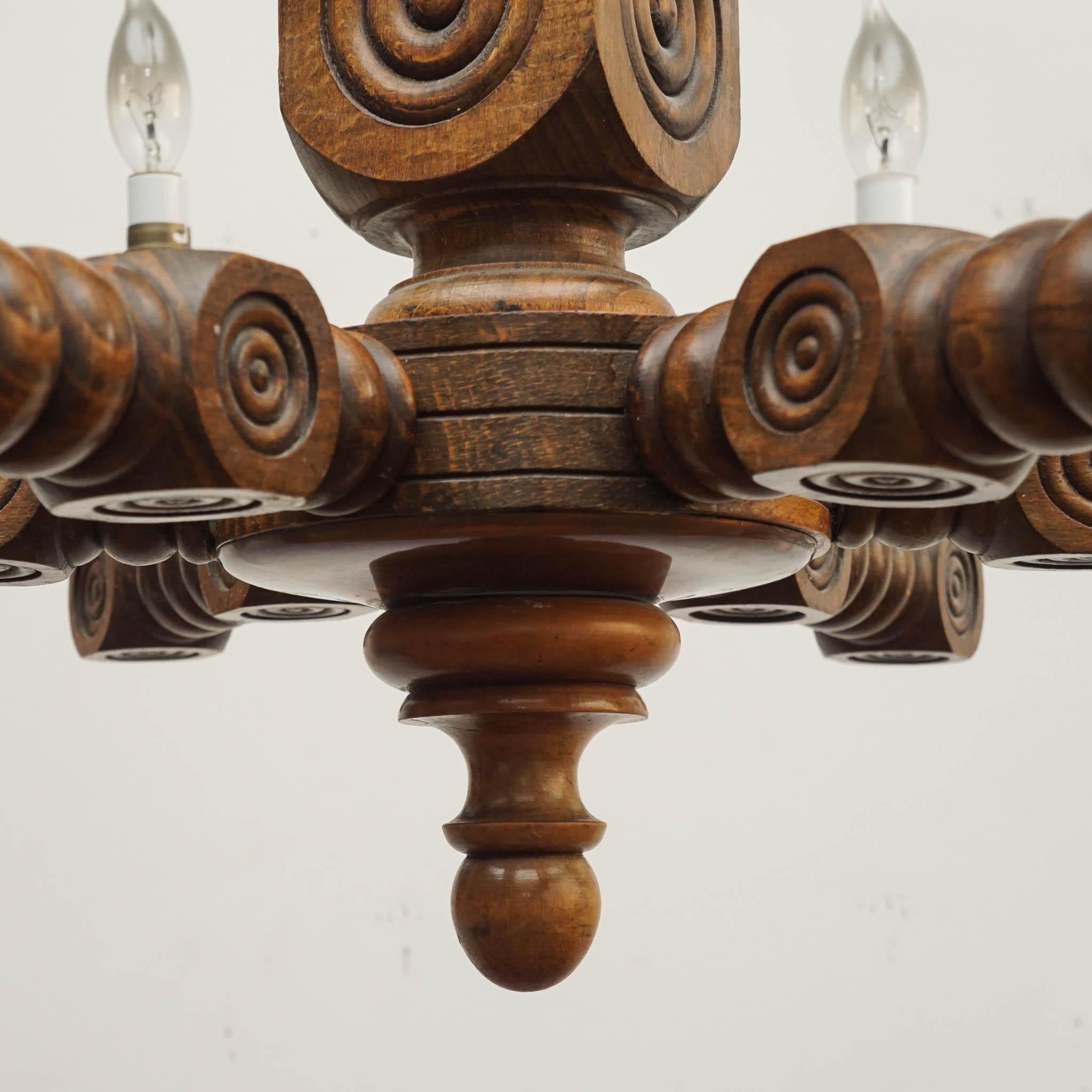 1940's French Wood Chandelier Wired for US For Sale 1