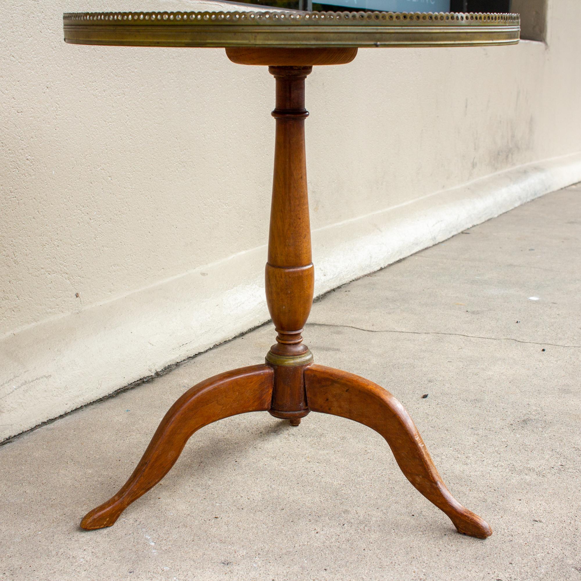 1940s French Wood and Marble Side Table with Gallery Edge In Good Condition In Houston, TX