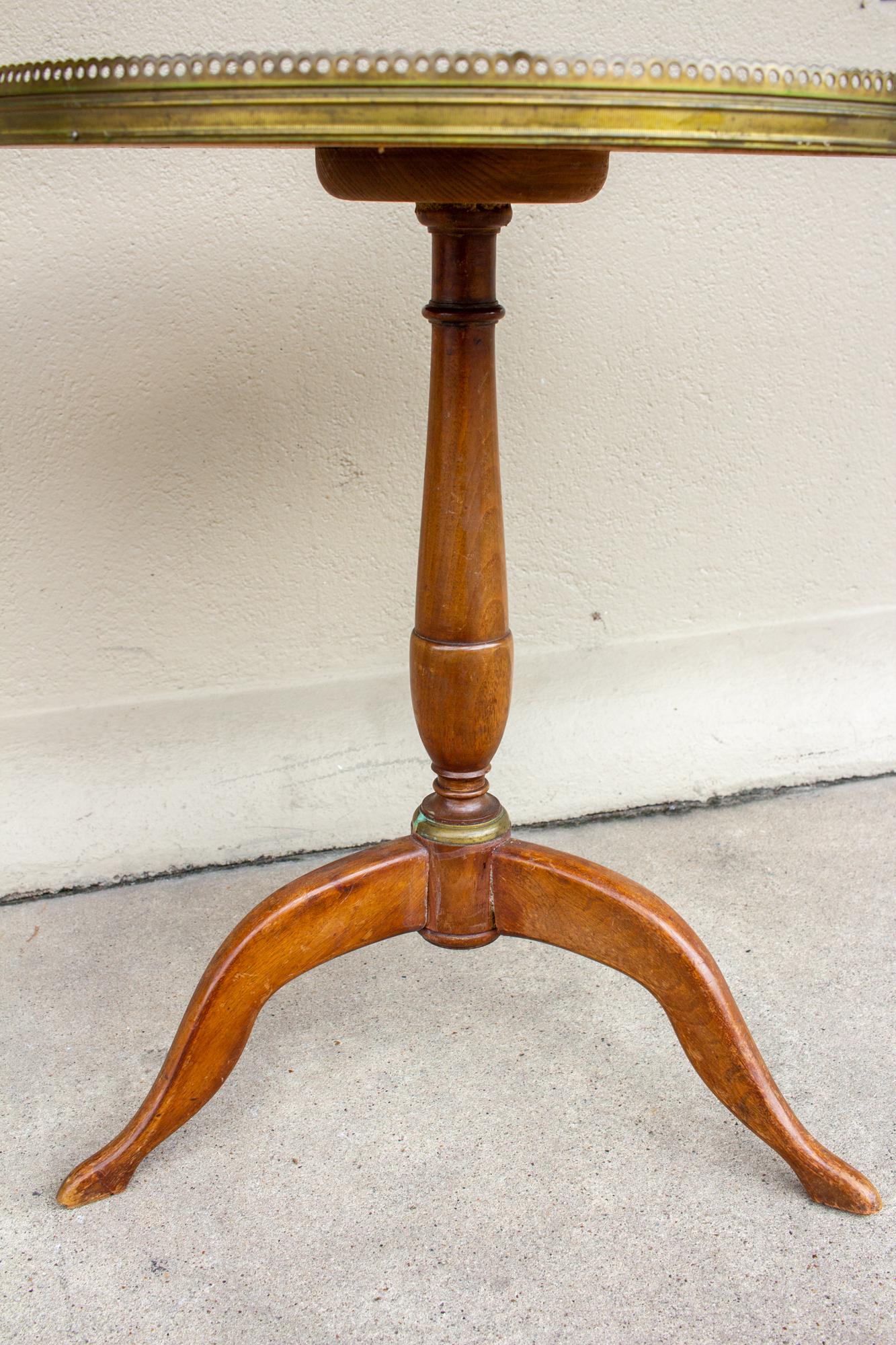 1940s French Wood and Marble Side Table with Gallery Edge 4