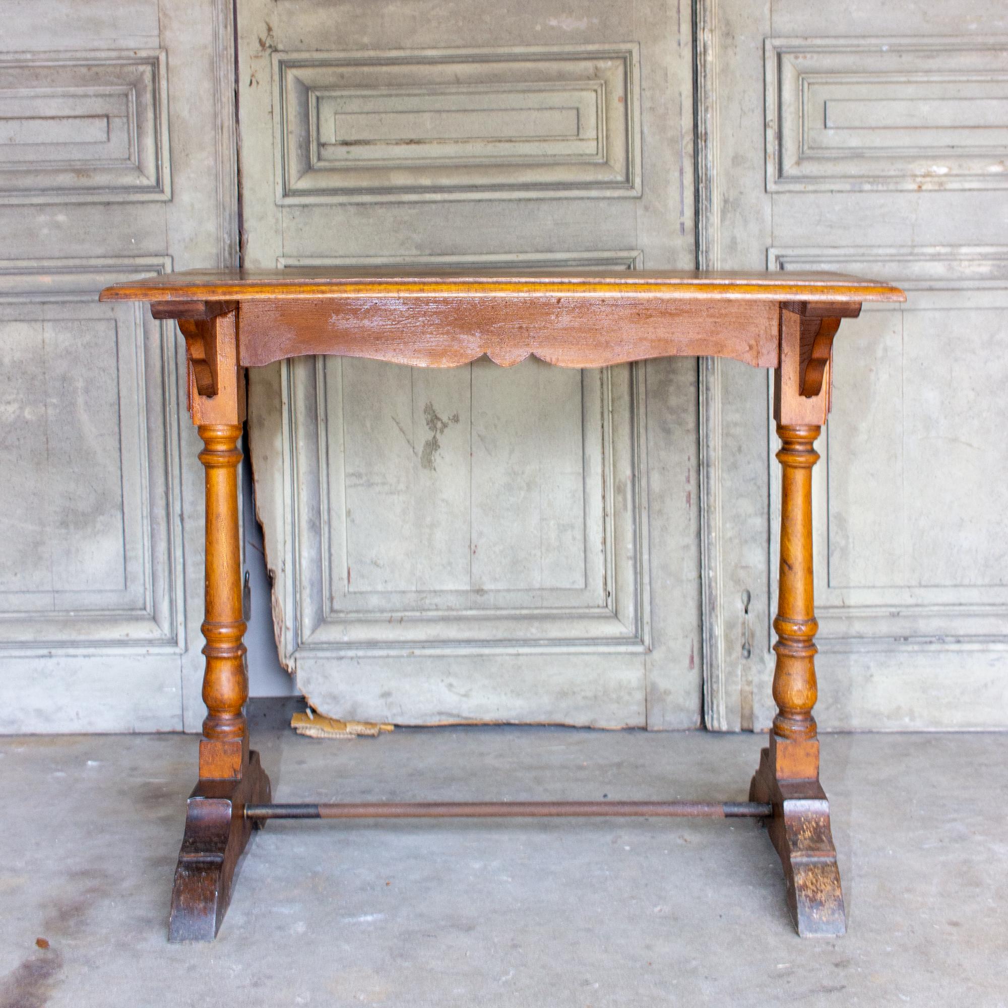 Mid-20th Century 1940s French Wood & Metal Bistro Console Table