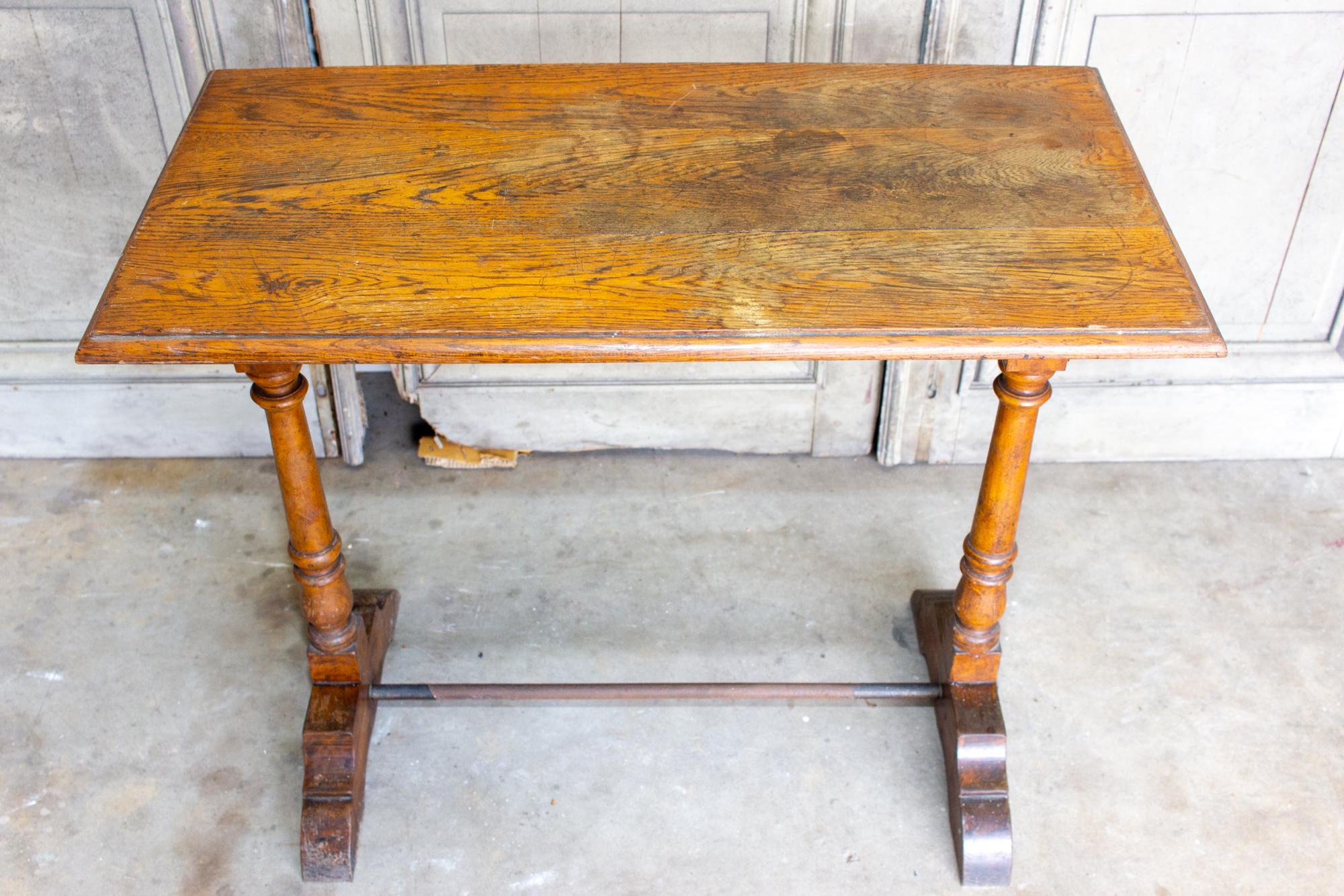 1940s French Wood & Metal Bistro Console Table 2
