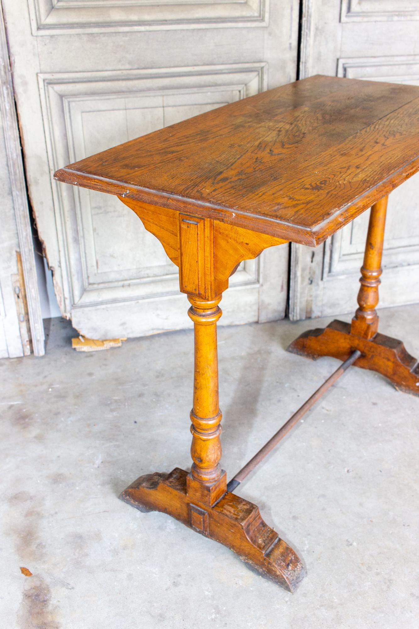 1940s French Wood & Metal Bistro Console Table 4