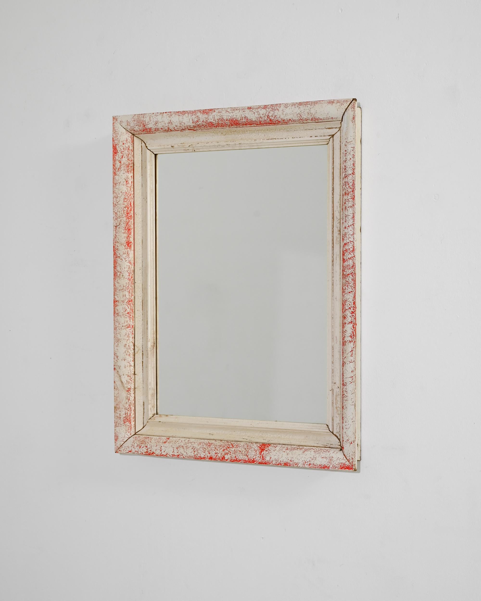 20th Century 1940s French Wood White Patinated Mirror For Sale