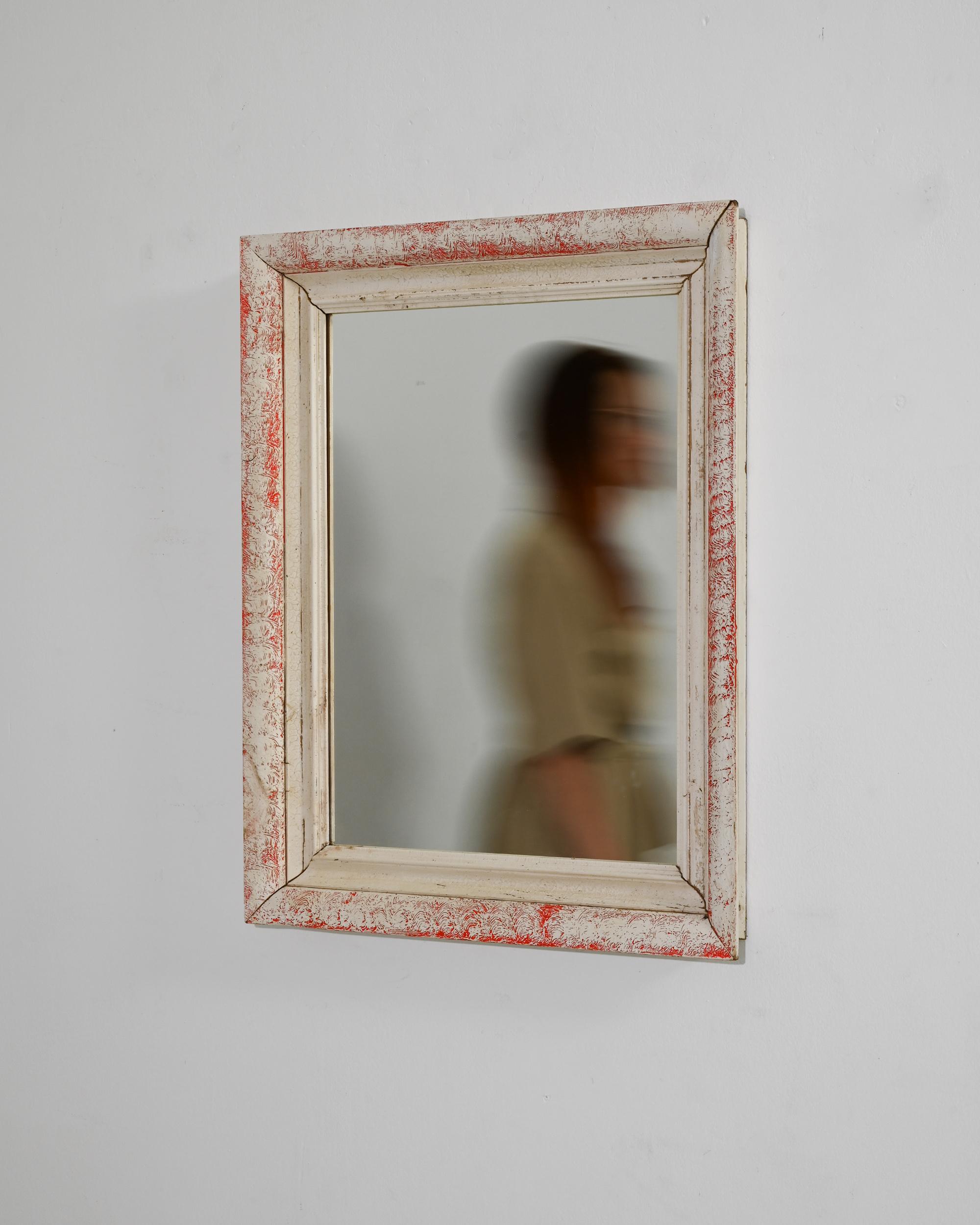 1940s French Wood White Patinated Mirror For Sale 1