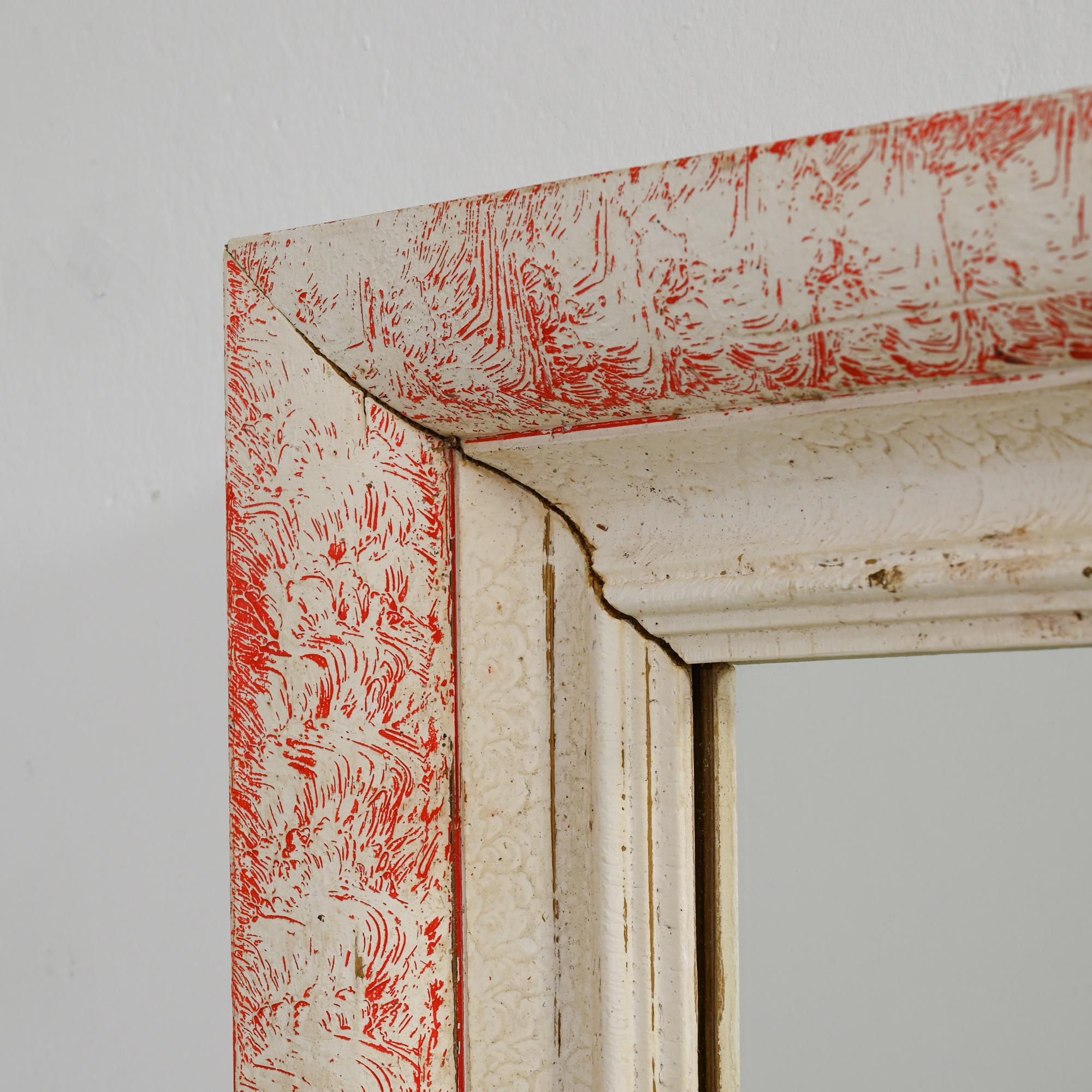 1940s French Wood White Patinated Mirror For Sale 2