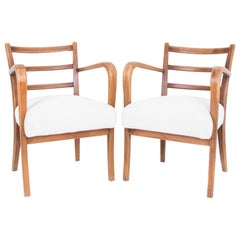 1940s French Wooden Armchairs with Upholstered Seat, a Pair