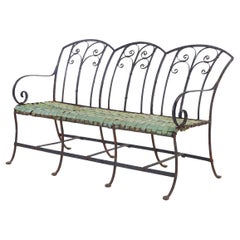 Antique 1940s French Wrought Iron and Copper Seated Bench
