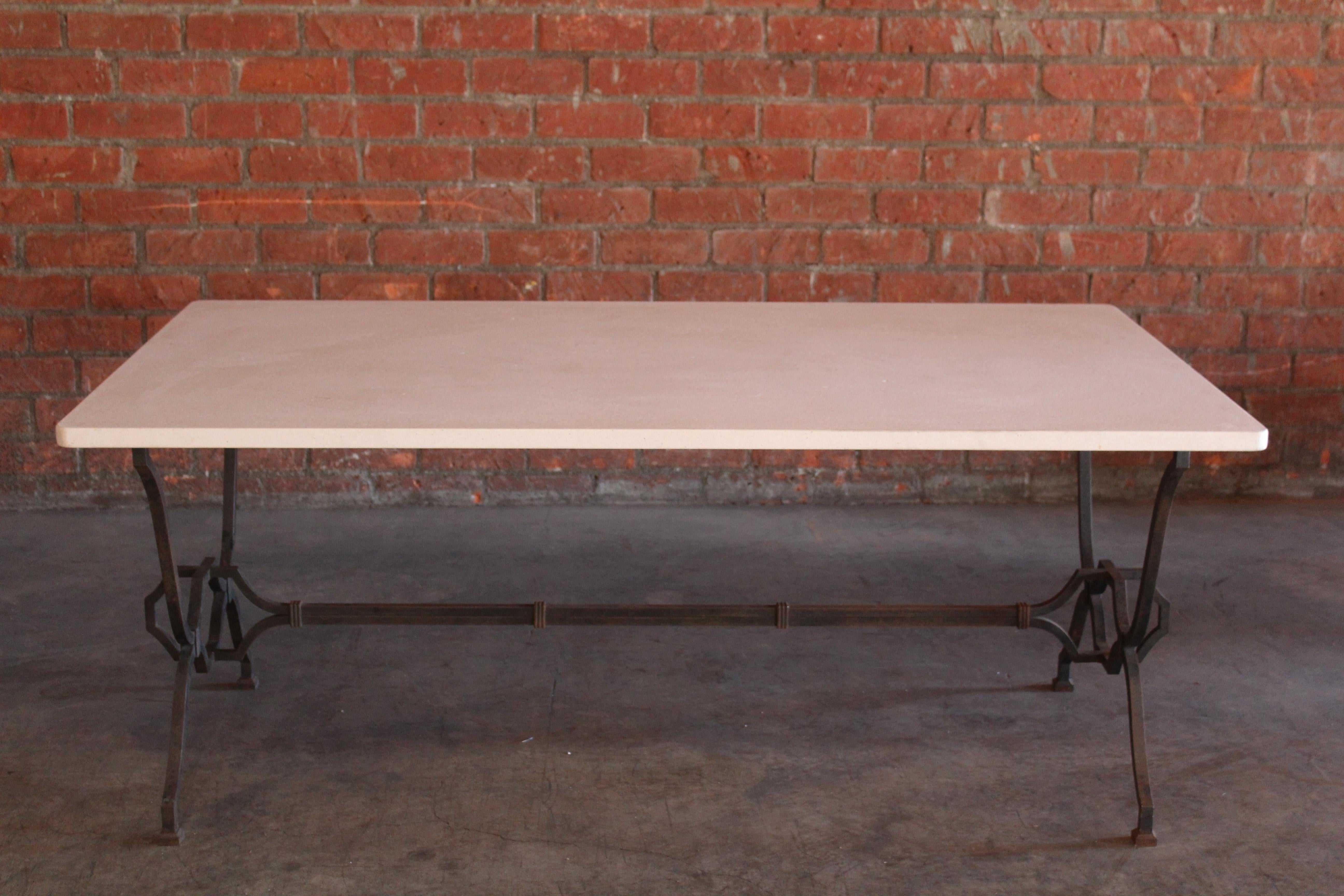 1940s French Wrought Iron and Limestone Table by Colette Gueden for René Prou For Sale 5