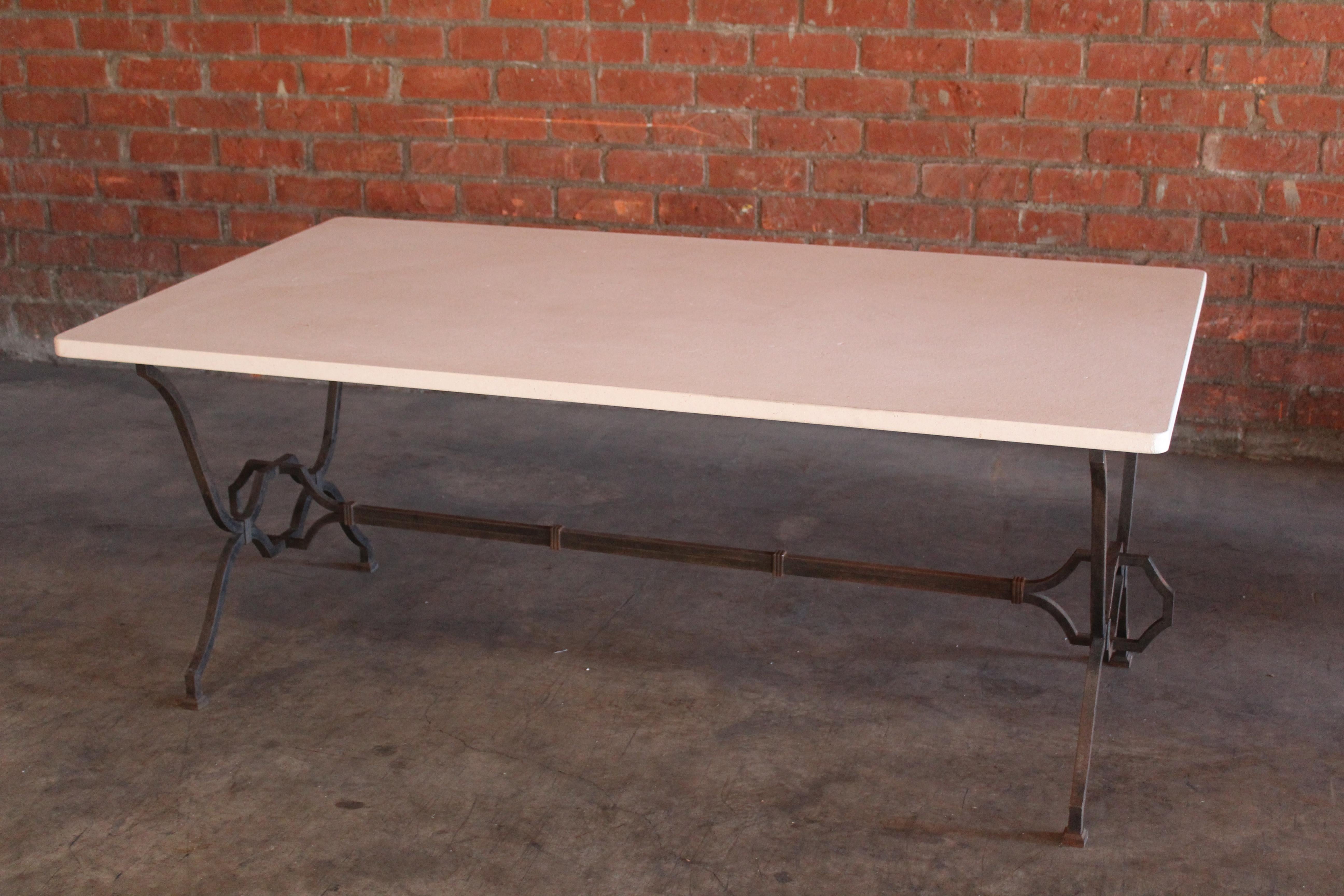 1940s French Wrought Iron and Limestone Table by Colette Gueden for René Prou For Sale 6