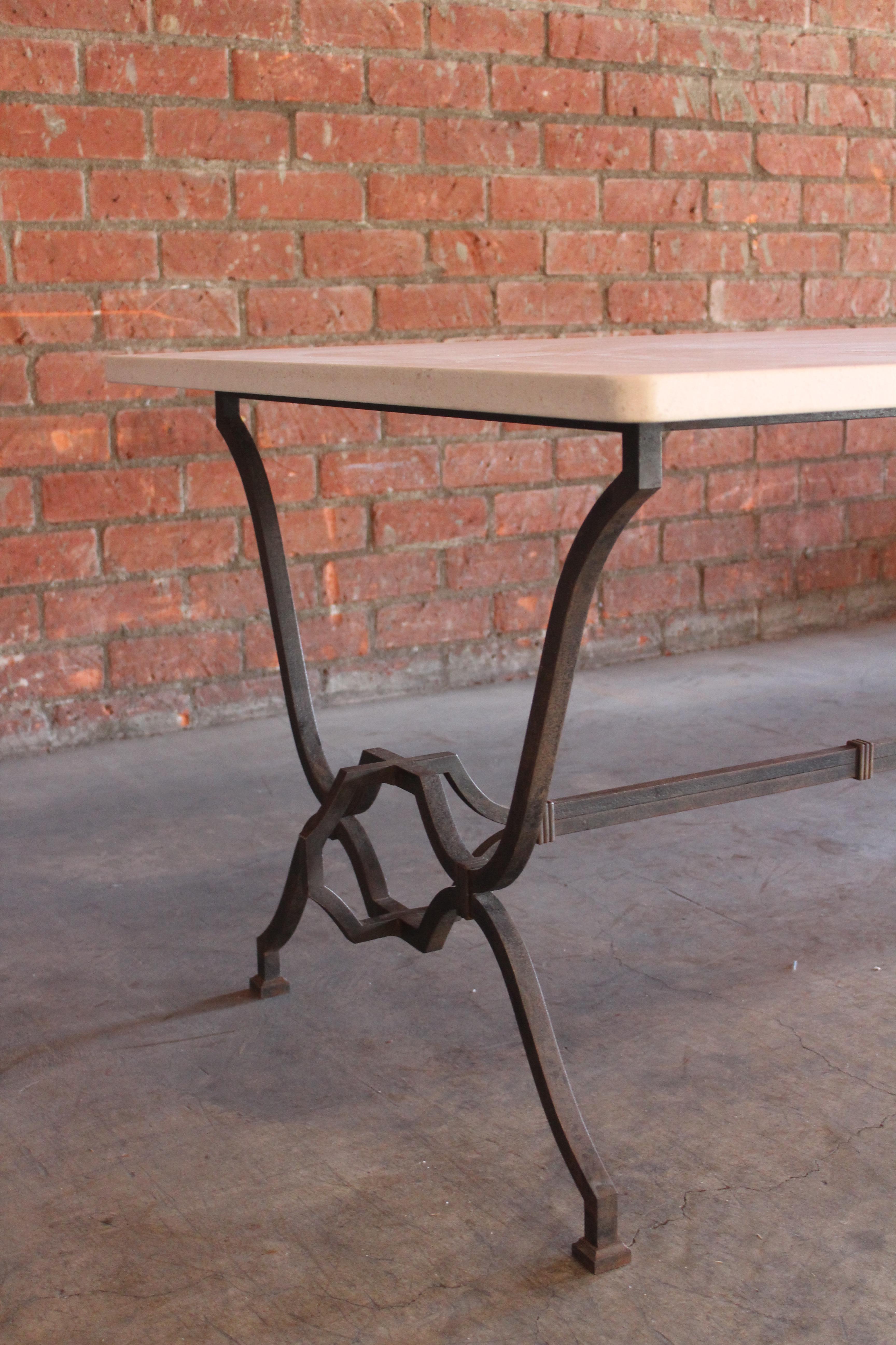 1940s French Wrought Iron and Limestone Table by Colette Gueden for René Prou For Sale 7