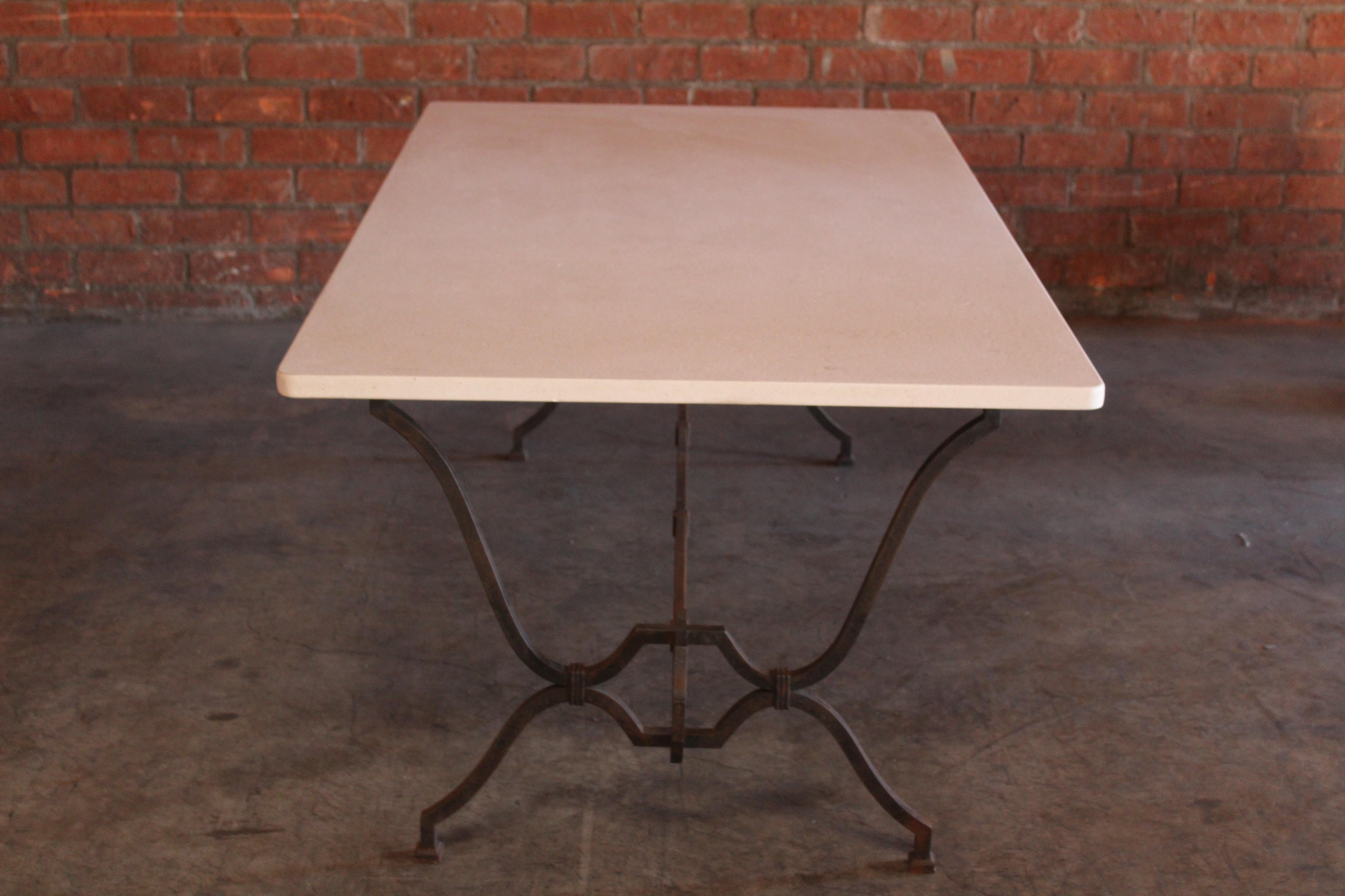 1940s French Wrought Iron and Limestone Table by Colette Gueden for René Prou For Sale 15