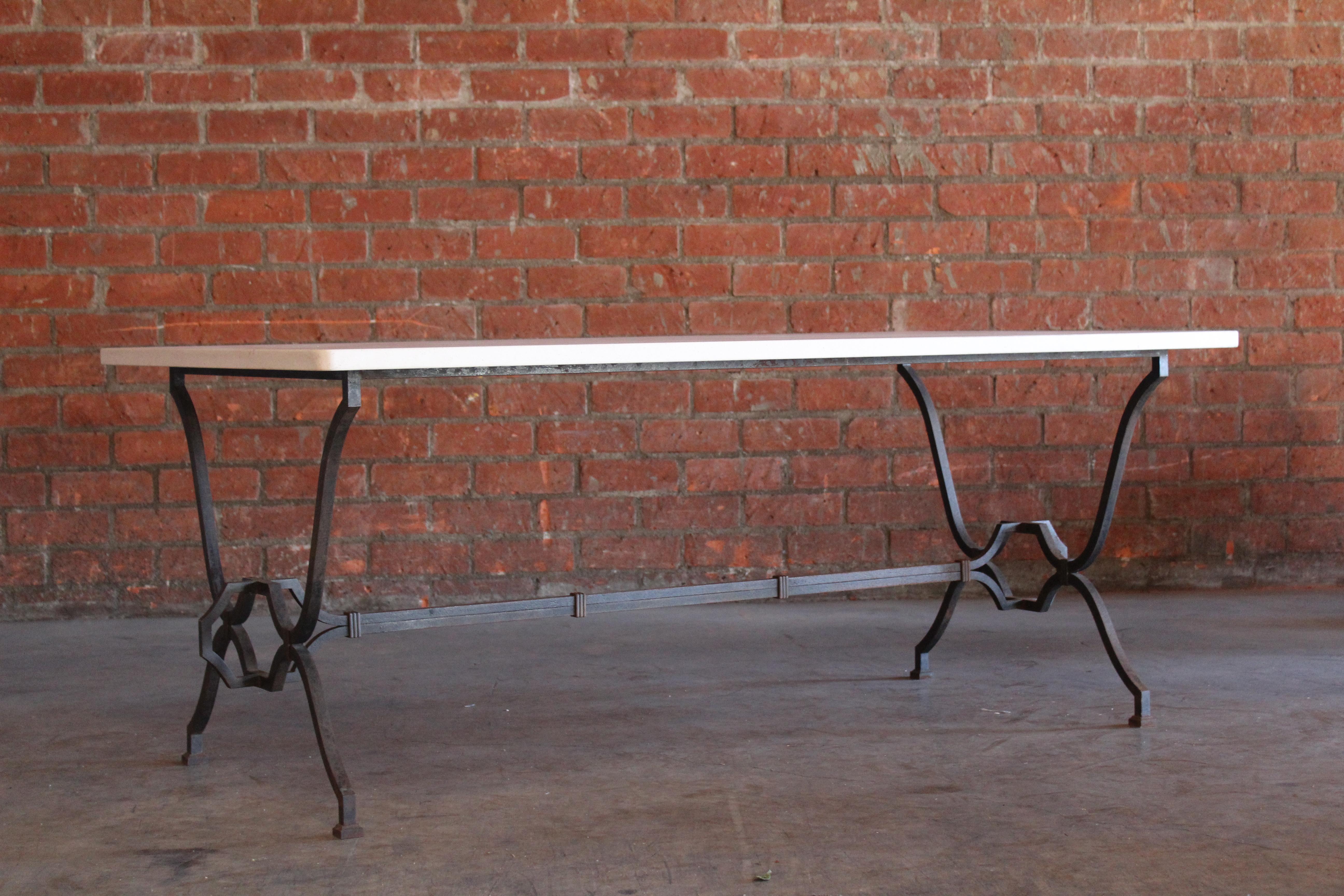 Mid-20th Century 1940s French Wrought Iron and Limestone Table by Colette Gueden for René Prou For Sale