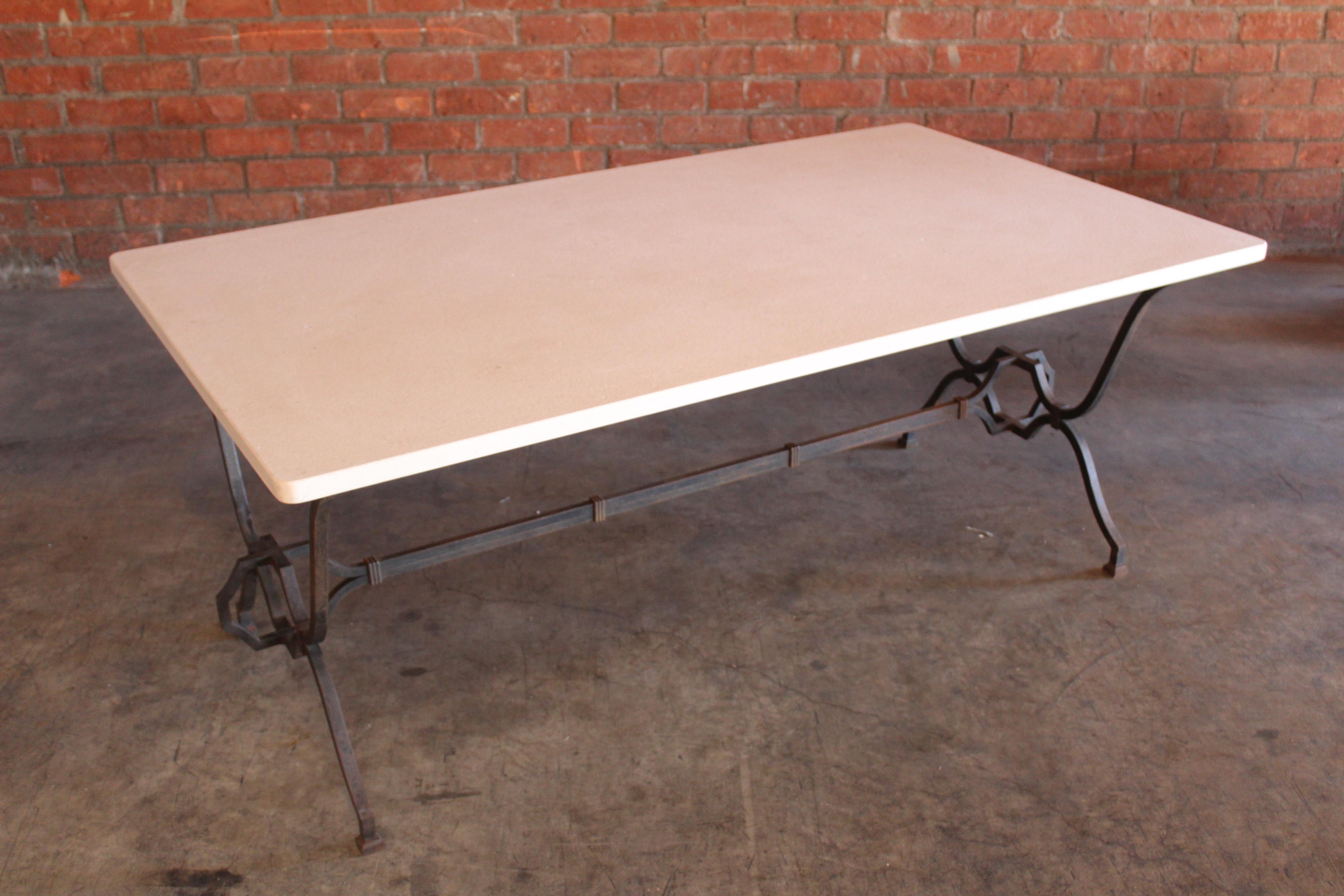 1940s French Wrought Iron and Limestone Table by Colette Gueden for René Prou For Sale 1
