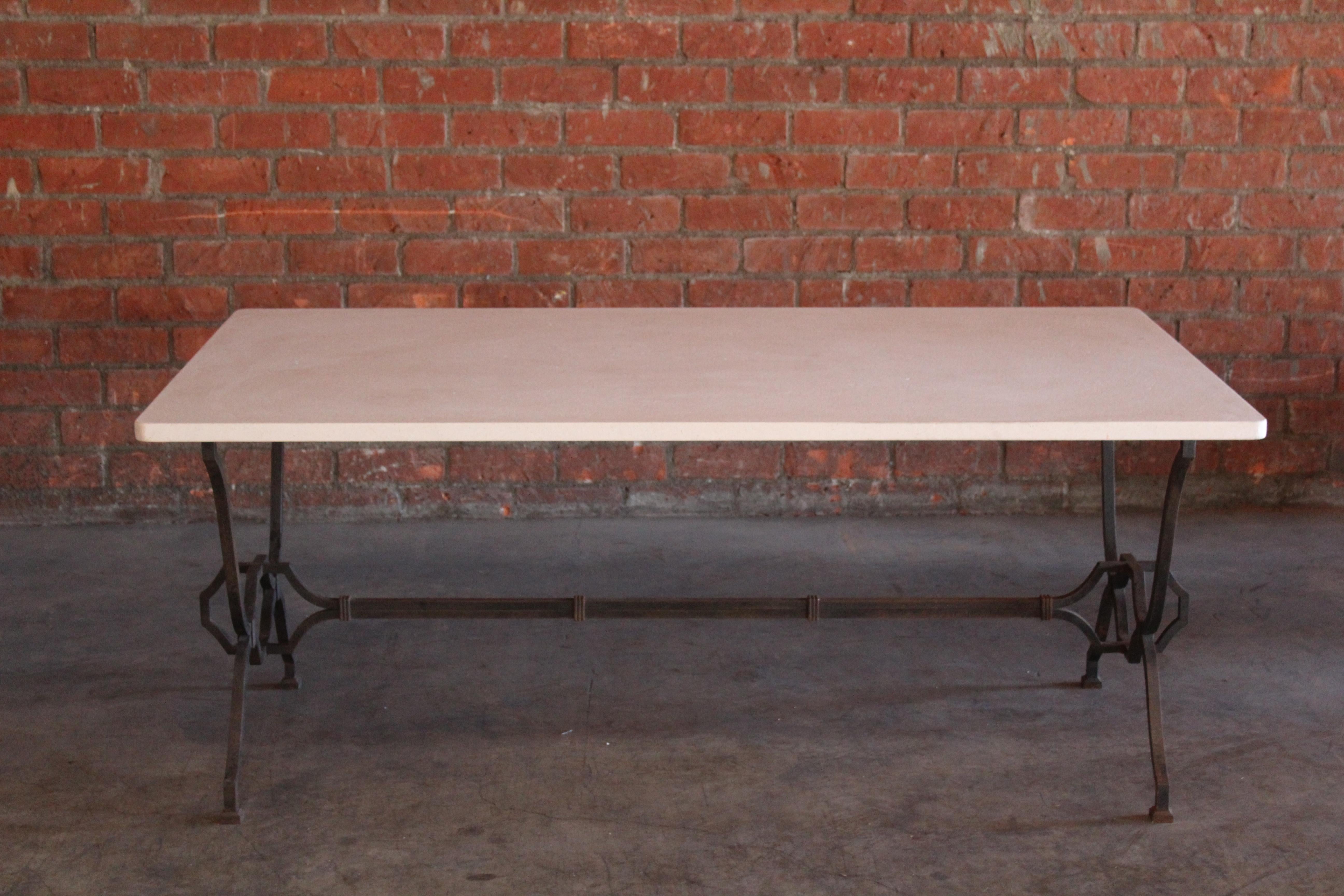 1940s French Wrought Iron and Limestone Table by Colette Gueden for René Prou For Sale 3