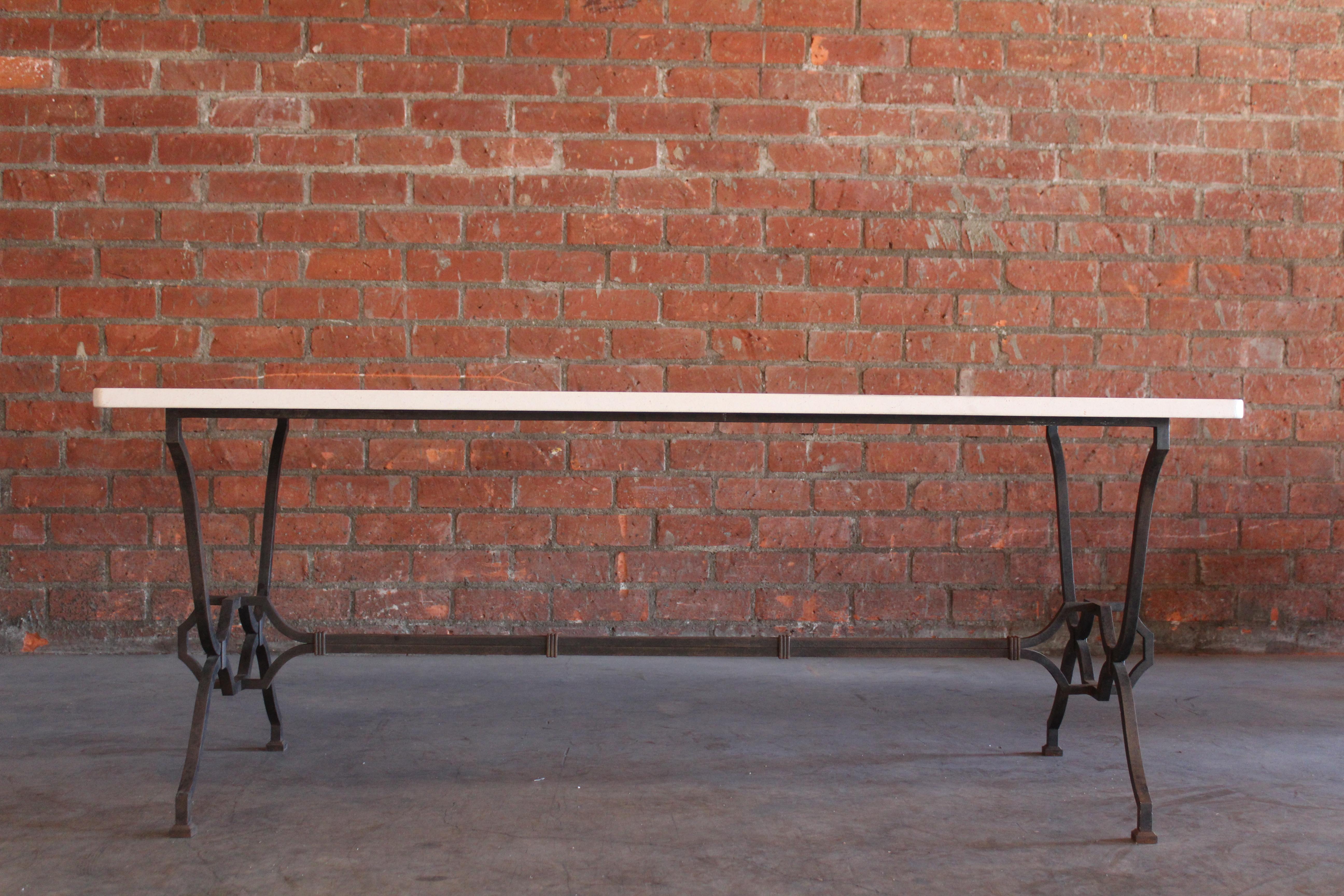 1940s French Wrought Iron and Limestone Table by Colette Gueden for René Prou For Sale 4