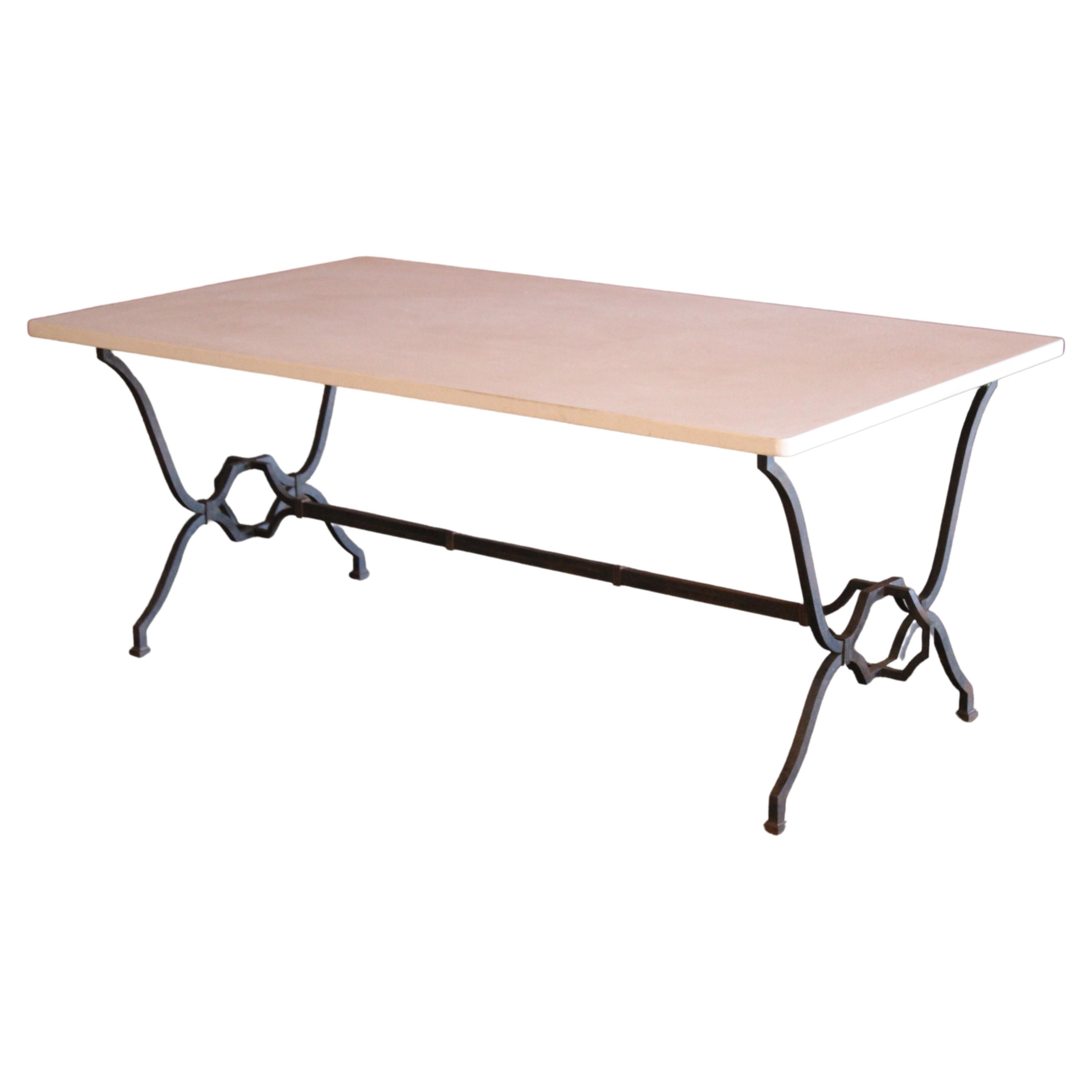 1940s French Wrought Iron and Limestone Table by Colette Gueden for René Prou For Sale