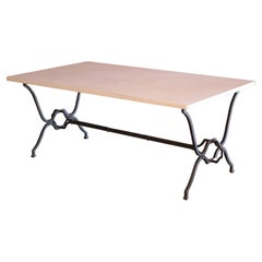 1940s French Wrought Iron and Limestone Table by Colette Gueden for René Prou