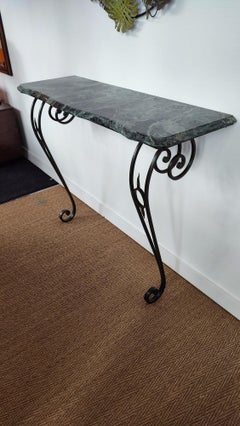 1940's French Wrought Iron and Marble Console with Greenish Patina