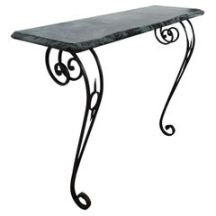 1940's French Wrought Iron and Marble Console with Greenish Patina