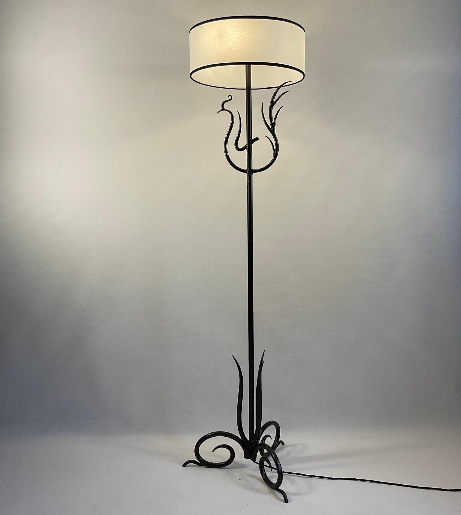 1940s French Wrought Iron Floor Lamp with a Design of a Phoenix.  For Sale 7