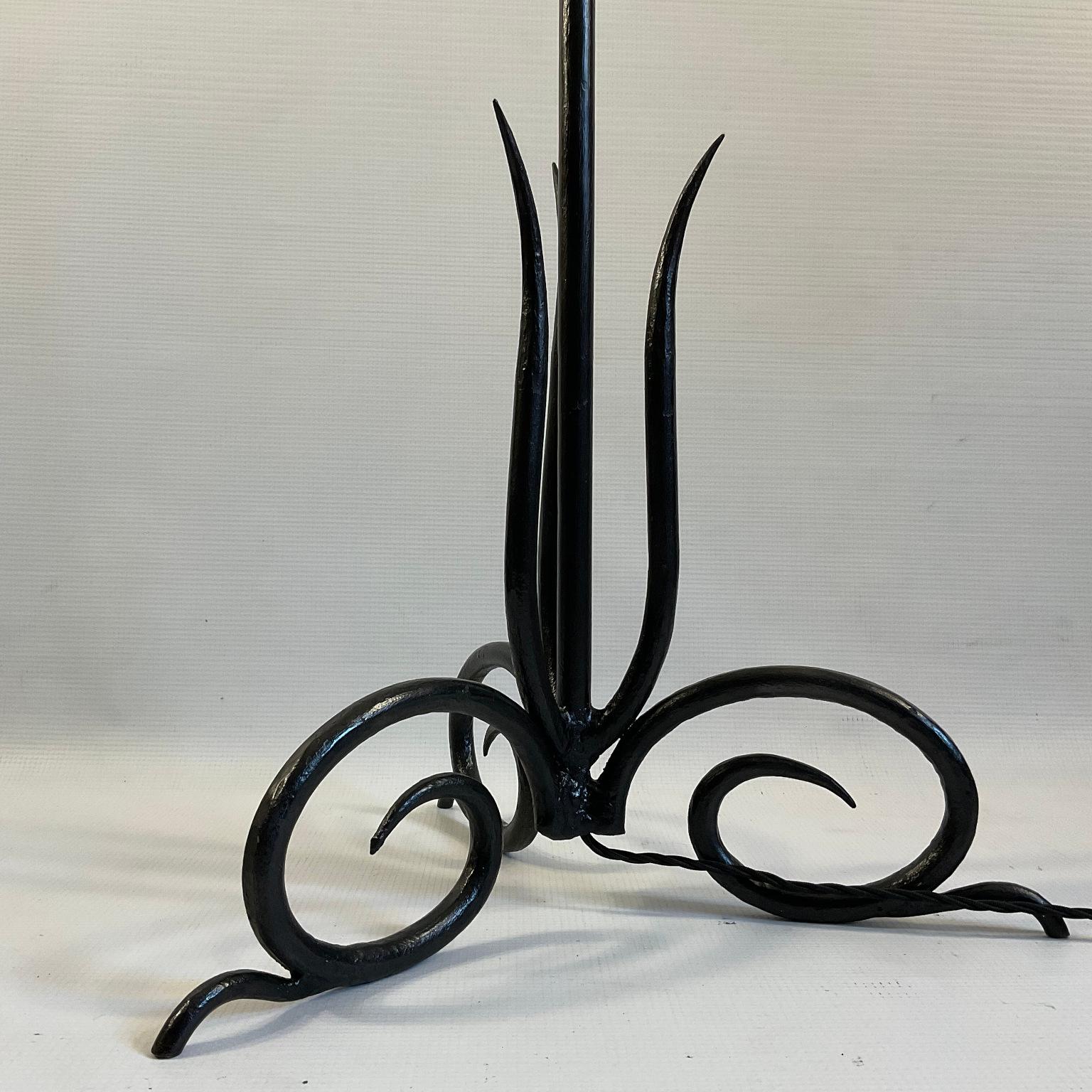 Hand-Crafted 1940s French Wrought Iron Floor Lamp with a Design of a Phoenix.  For Sale