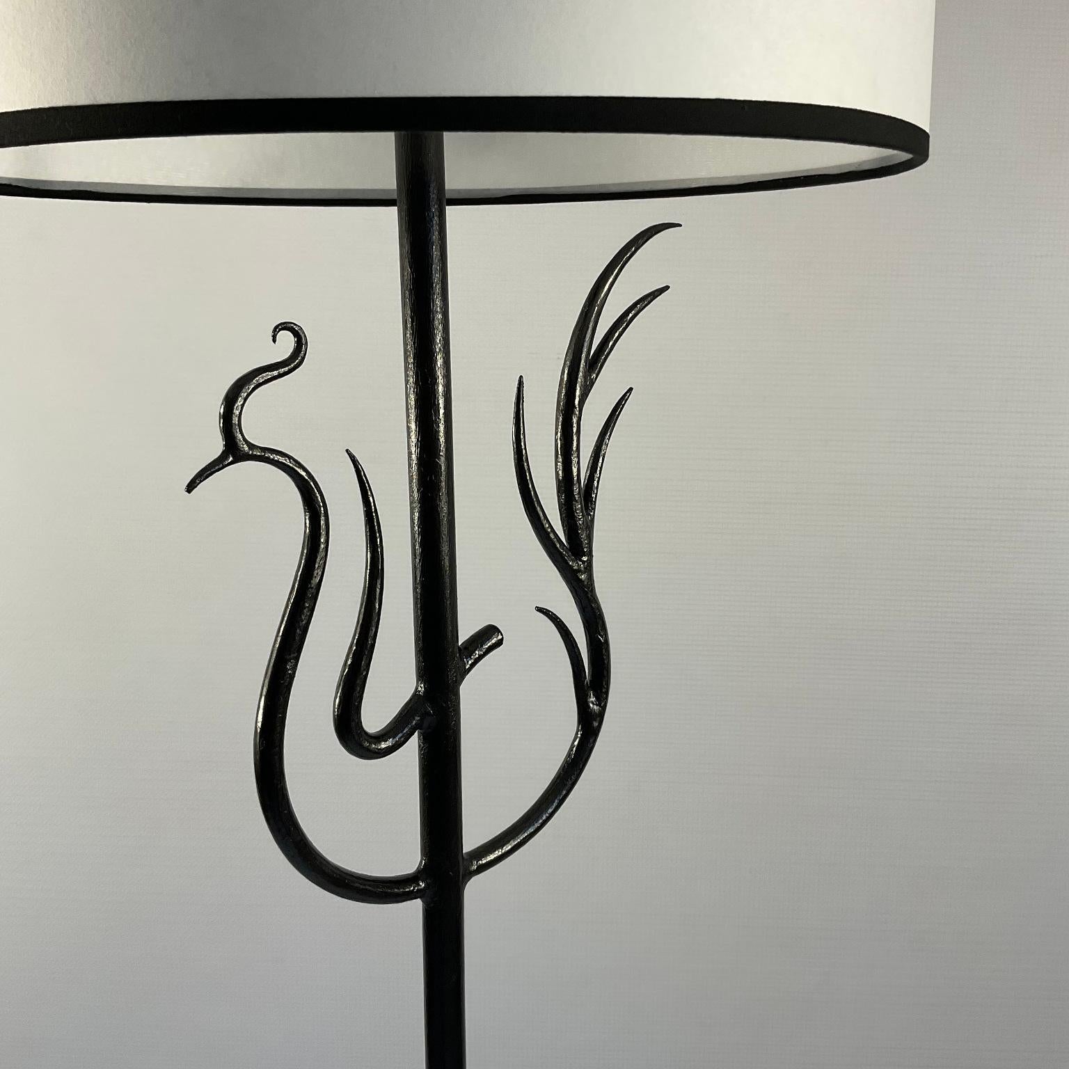 1940s French Wrought Iron Floor Lamp with a Design of a Phoenix.  In Good Condition For Sale In London, GB