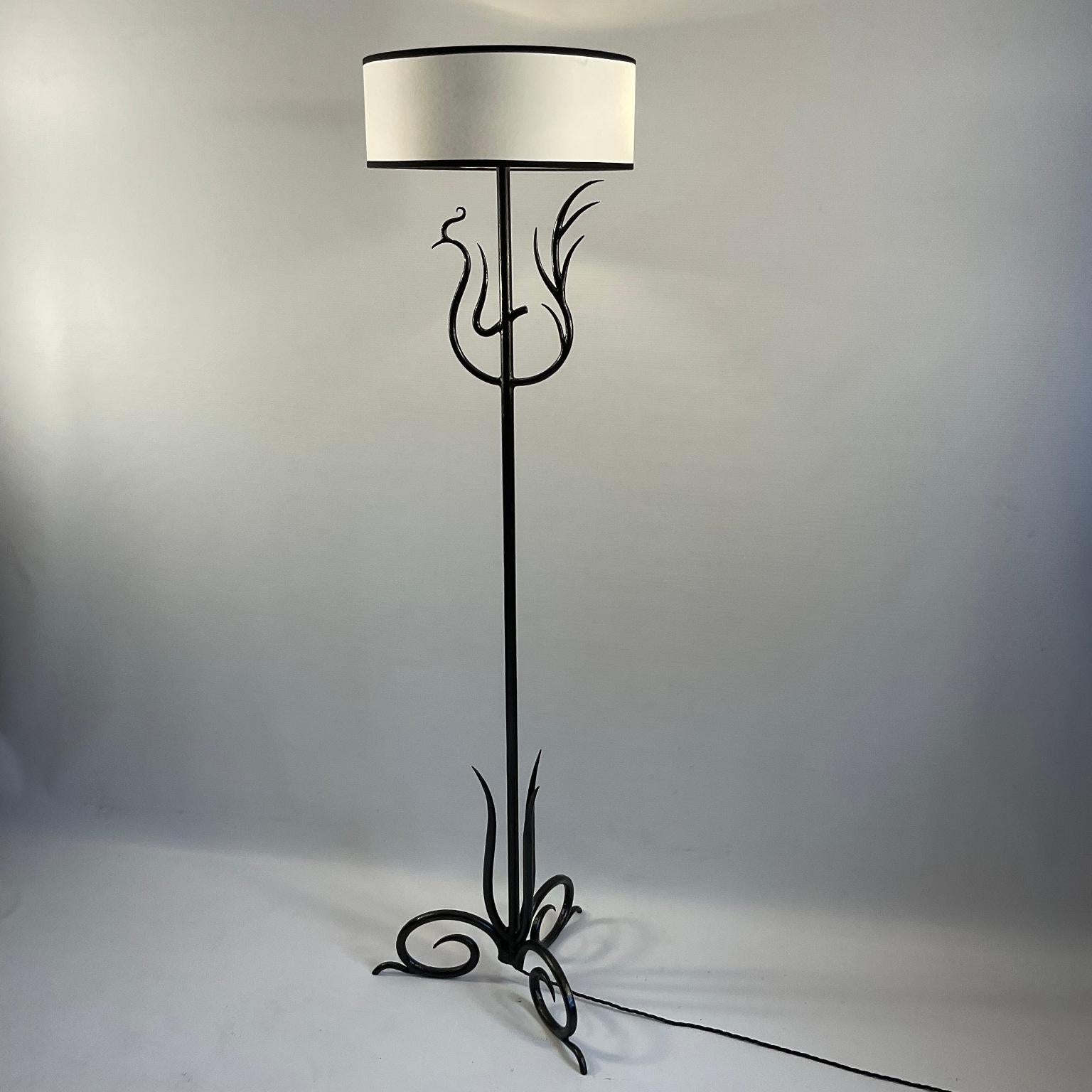Mid-20th Century 1940s French Wrought Iron Floor Lamp with a Design of a Phoenix.  For Sale