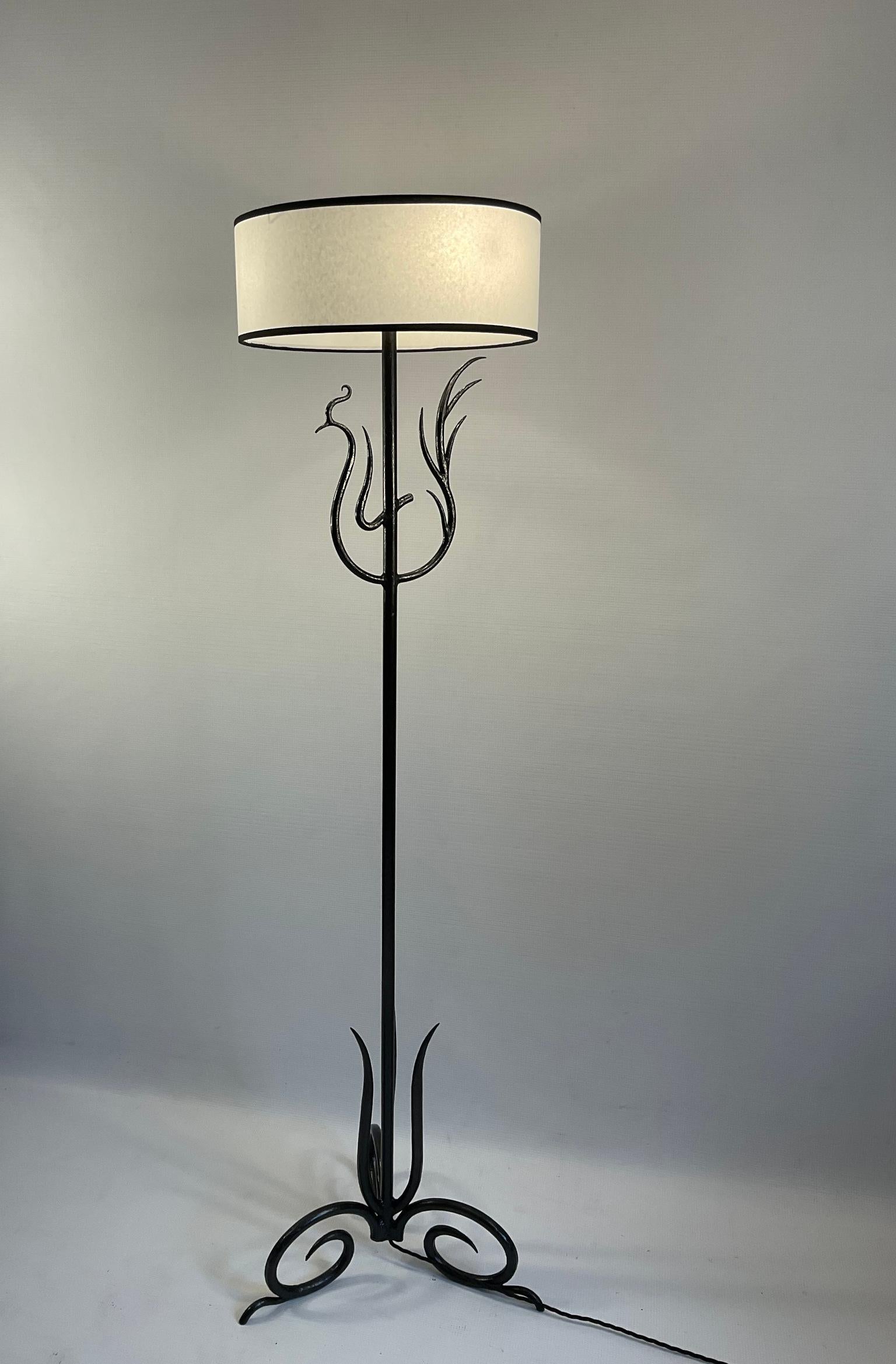 1940s French Wrought Iron Floor Lamp with a Design of a Phoenix.  For Sale 2