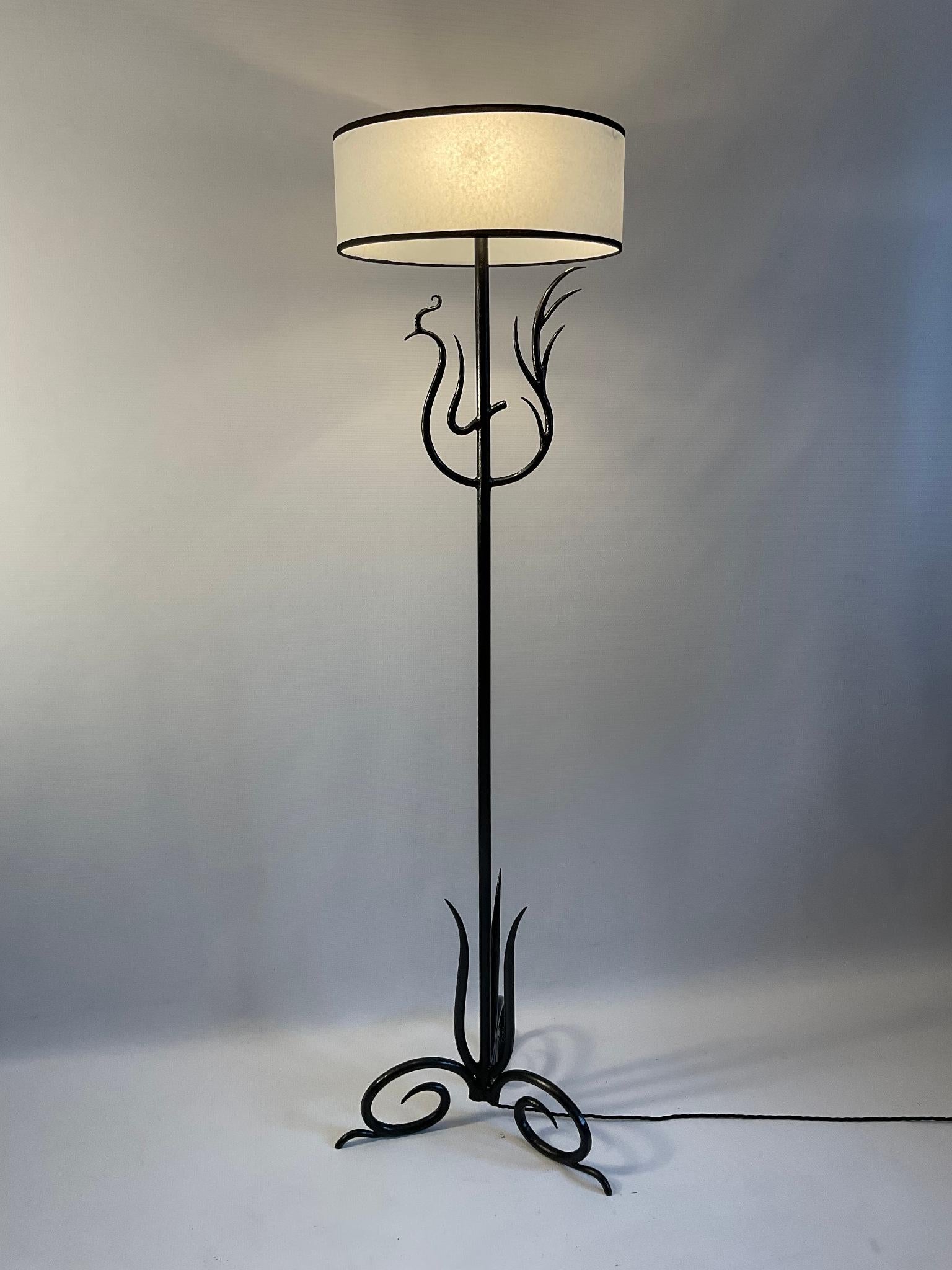 1940s French Wrought Iron Floor Lamp with a Design of a Phoenix.  For Sale 3