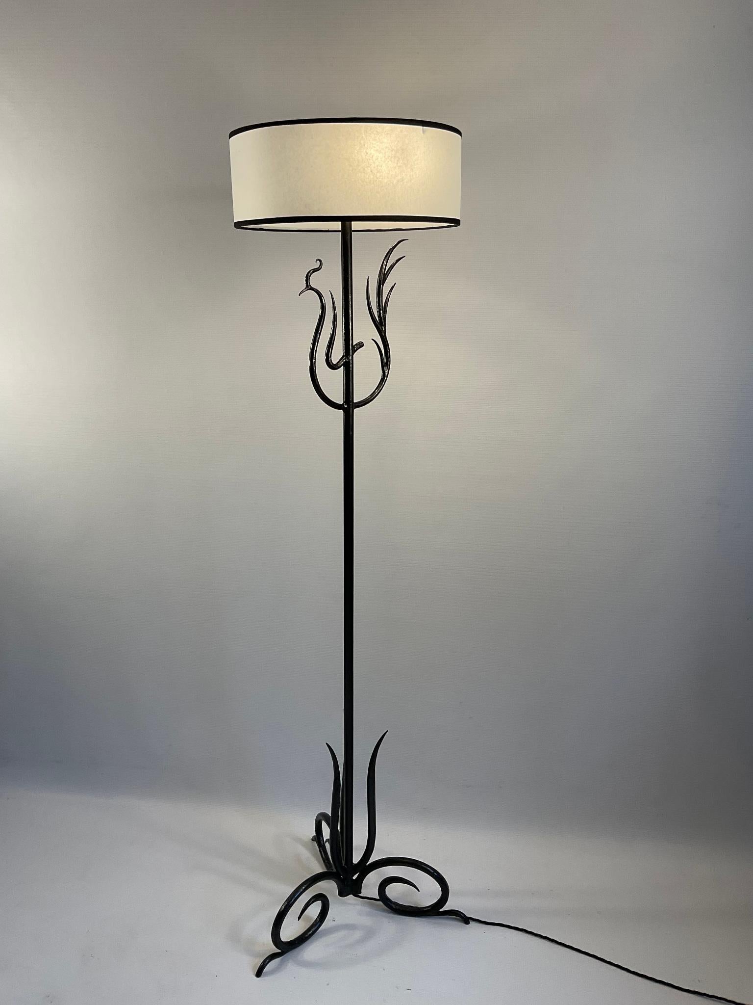 1940s French Wrought Iron Floor Lamp with a Design of a Phoenix.  For Sale 4