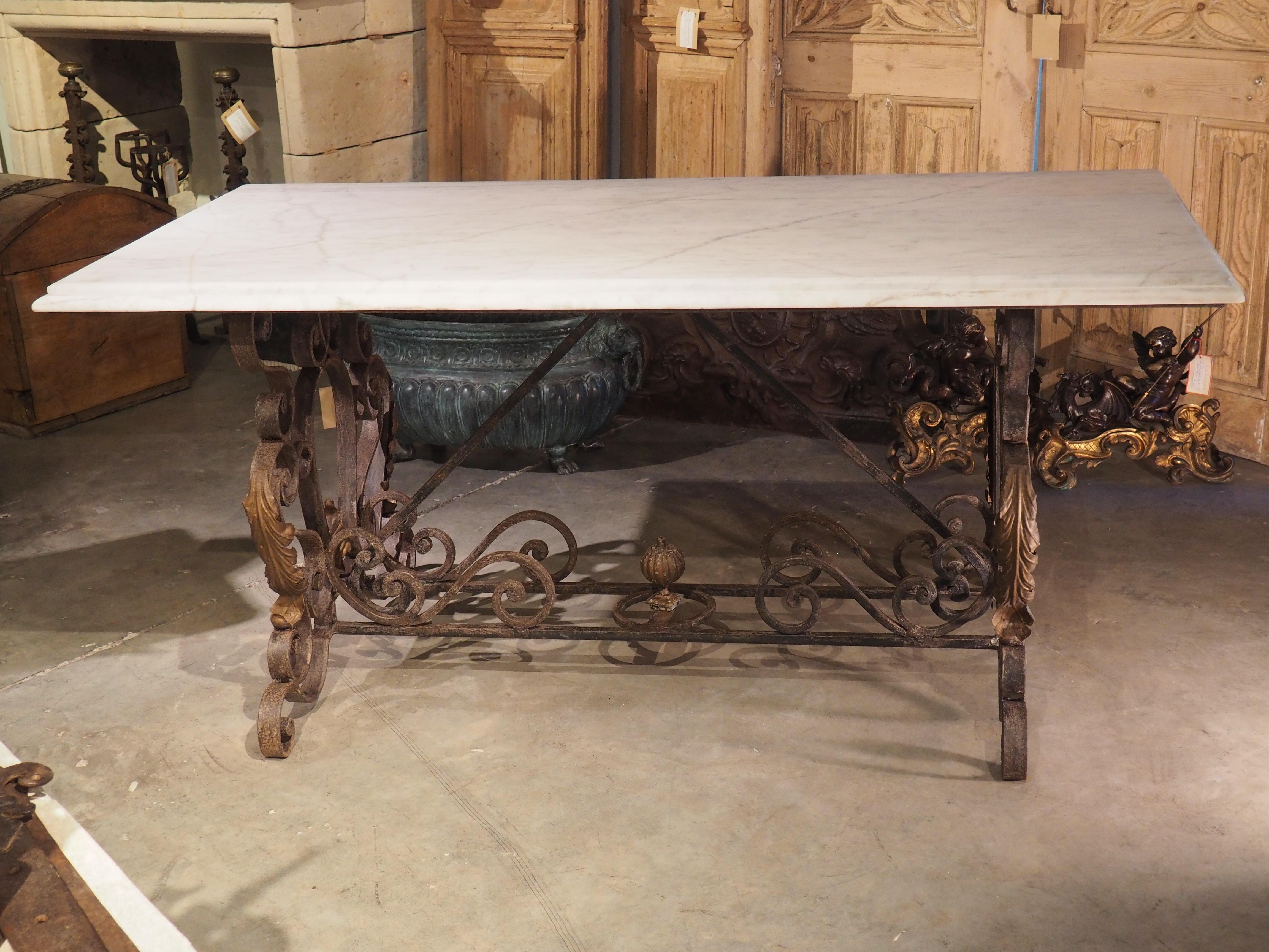 1940s French Wrought Iron Table with Carrara Marble Top 13