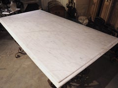 1940s French Wrought Iron Table with Carrara Marble Top