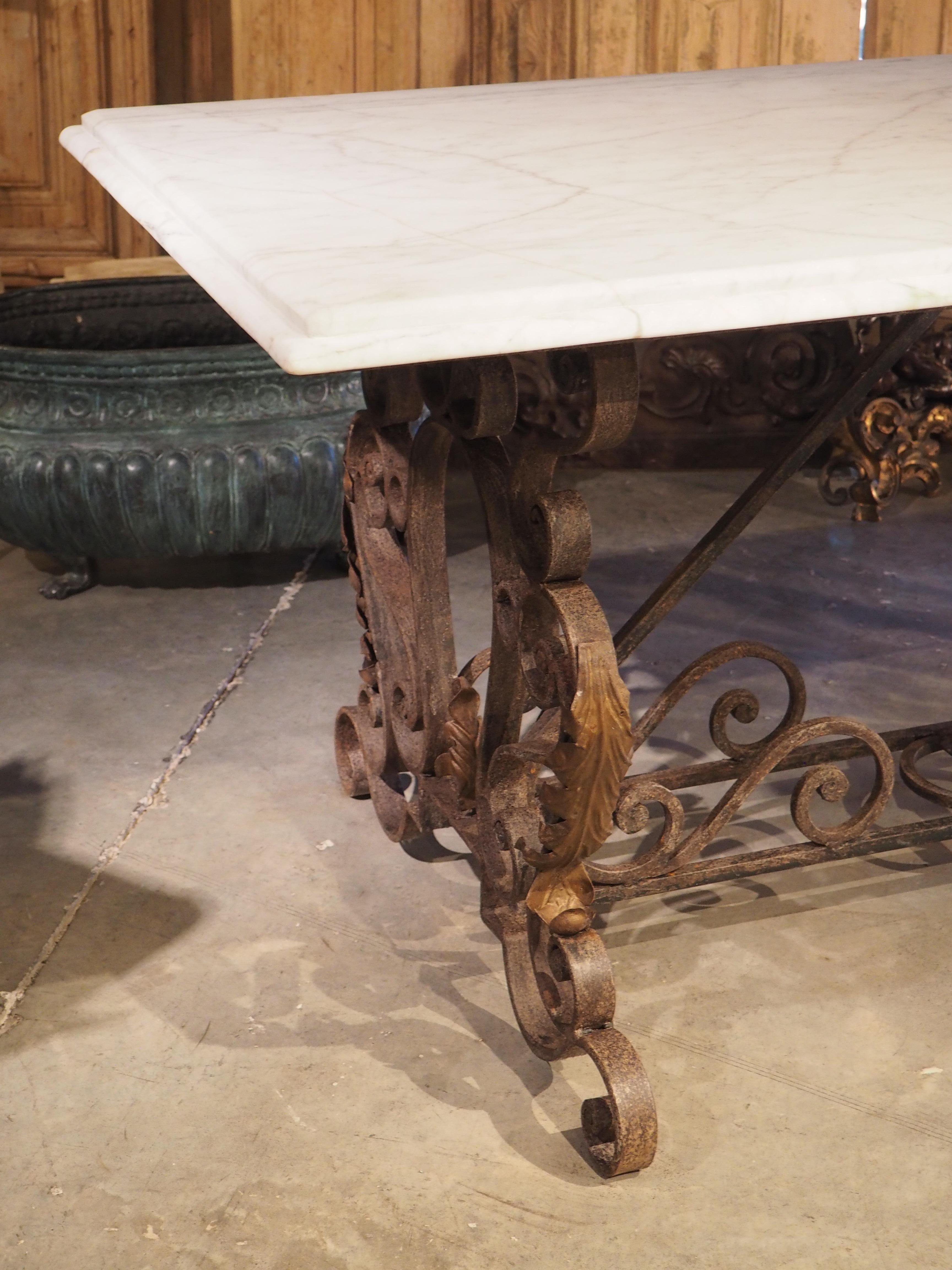 1940s French Wrought Iron Table with Carrara Marble Top 1