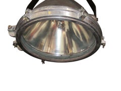 1940s French Extra Large Brushed Steel Industrial Light