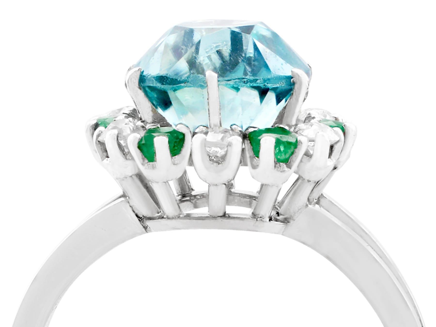 An impressive vintage French 5.35 carat high zircon and 0.25 carat diamond, 0.24 carat emerald and 18 karat white gold, platinum set cluster ring; part of our diverse gemstone jewelry collections.

This fine and impressive unusual zircon ring has