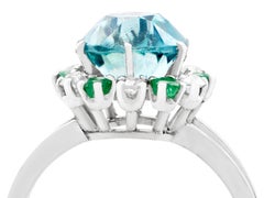 1940s French Zircon Diamond Emerald and White Gold Cocktail Ring