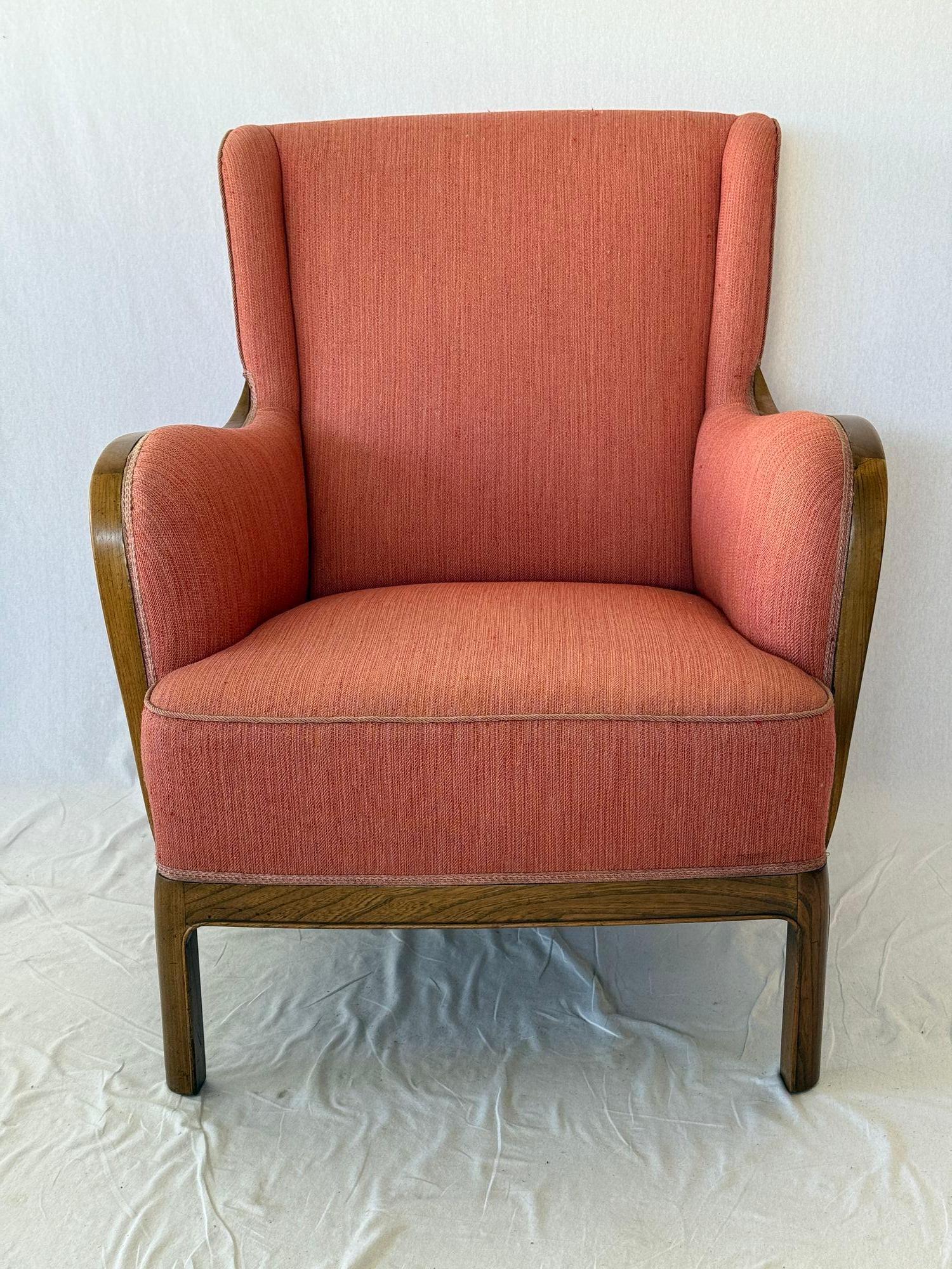 1940's Frits Henningsen Lounge Chair. Original Fabric and Finish. Wonderful Curvy Lines.