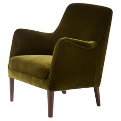 1940s Fritz Hansen Lounge Chair in Moss Green Velvet Fabric