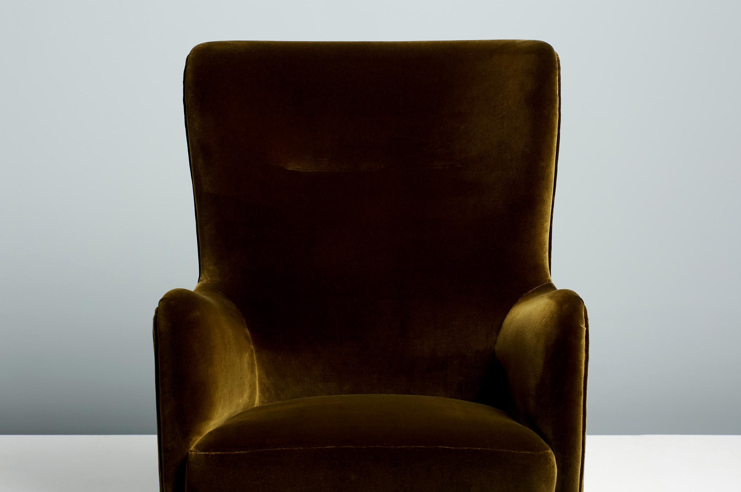 European 1940s Fritz Hansen Lounge Chair in Velvet Fabric