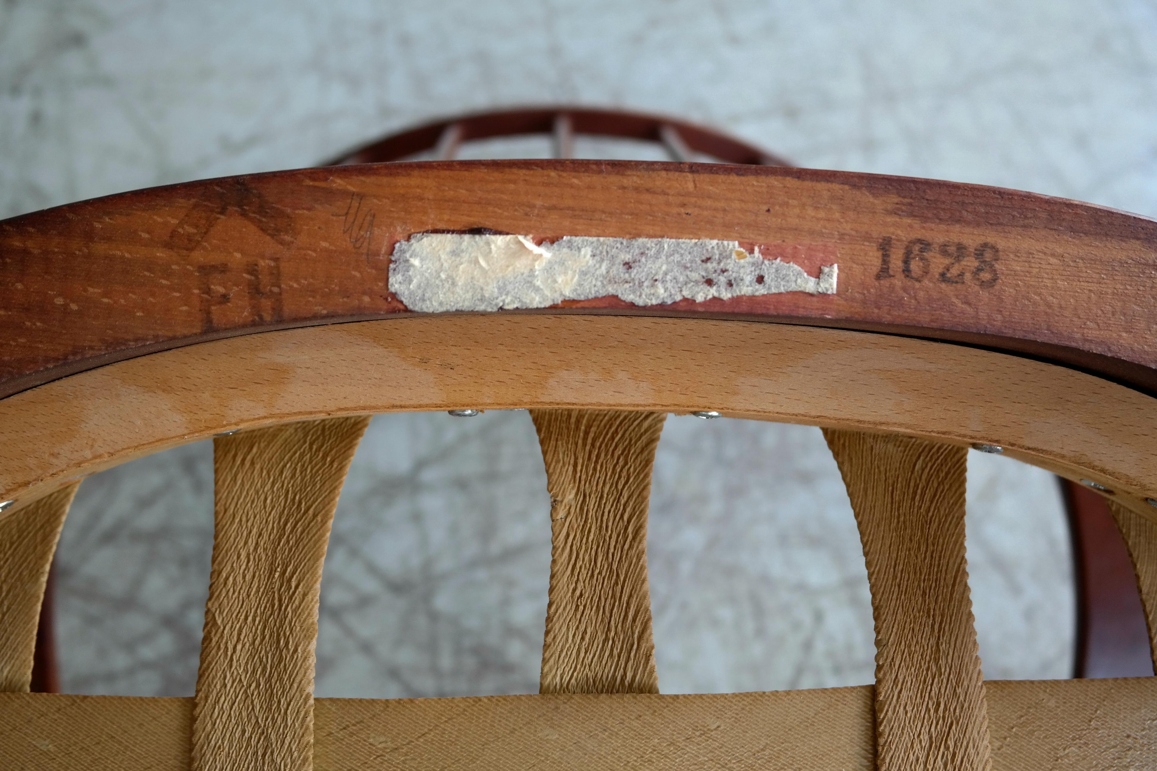 1940s Fritz Hansen Spindle Back Open Armrest Lounge Chair Model 1628 6