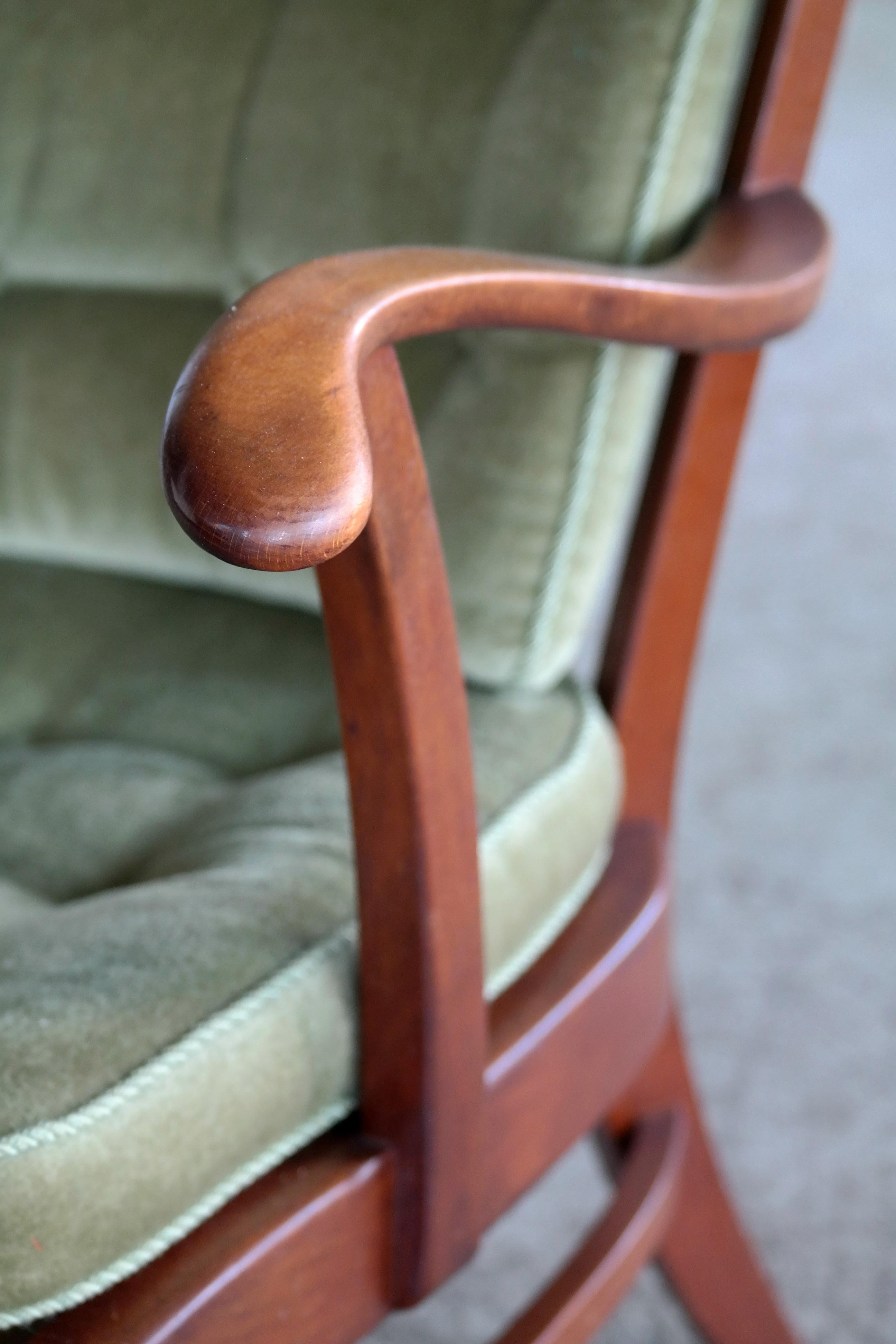 Danish 1940s Fritz Hansen Spindle Back Open Armrest Lounge Chair Model 1628