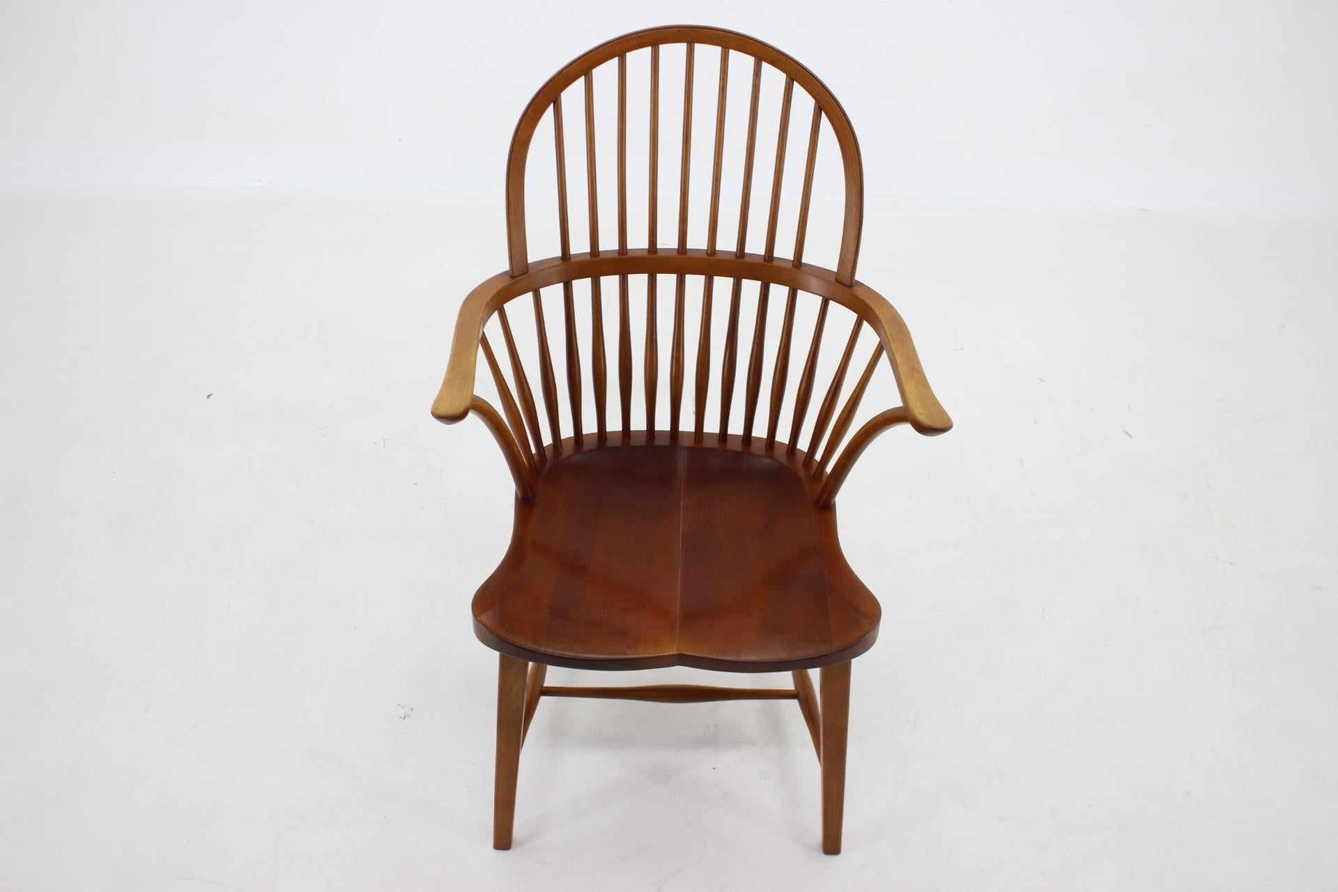 Art Deco 1940s Fritz Henningsen Windsor Oak Chair Model CH 18A, Denmark For Sale