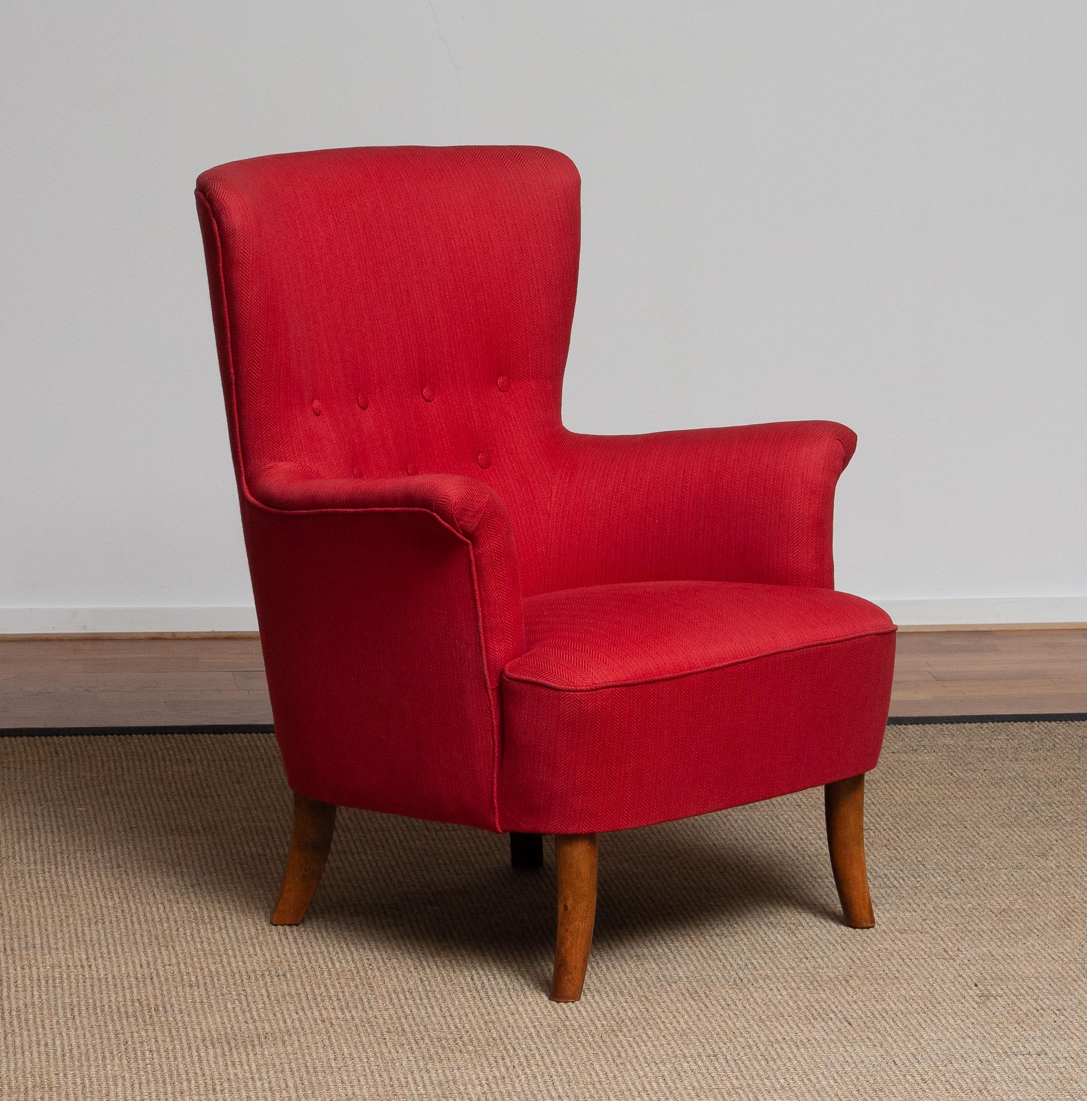 Mid-Century Modern 1940s, Fuchsia Easy / Lounge Lounge Chair by Carl Malmsten for Oh Sjogren Sweden