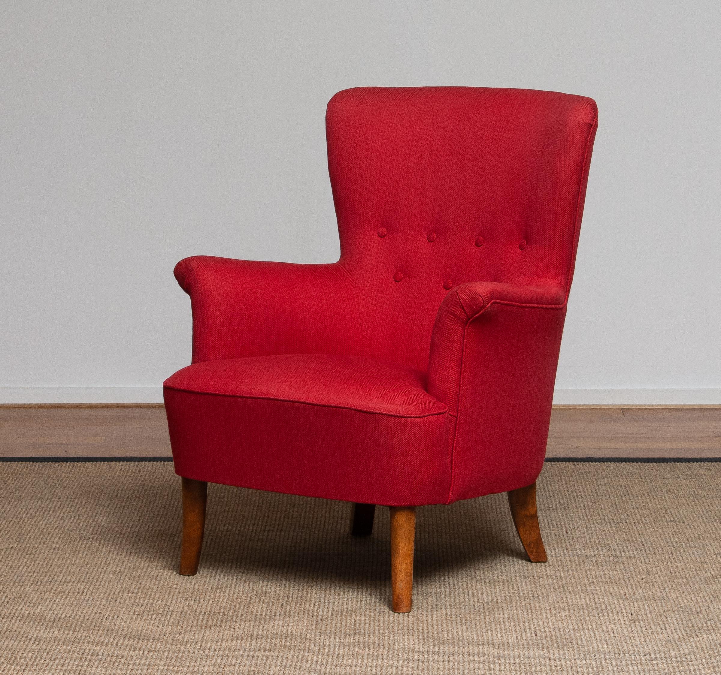 Swedish 1940s, Fuchsia Easy / Lounge Lounge Chair by Carl Malmsten for Oh Sjogren Sweden