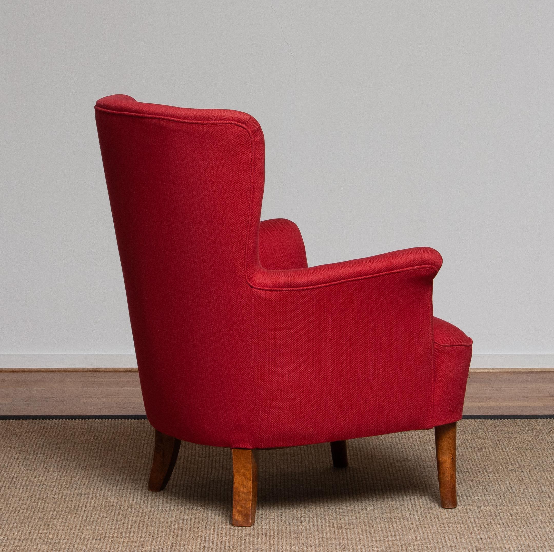 1940s, Fuchsia Easy or Lounge Chair by Carl Malmsten for Oh Sjogren, Sweden 3