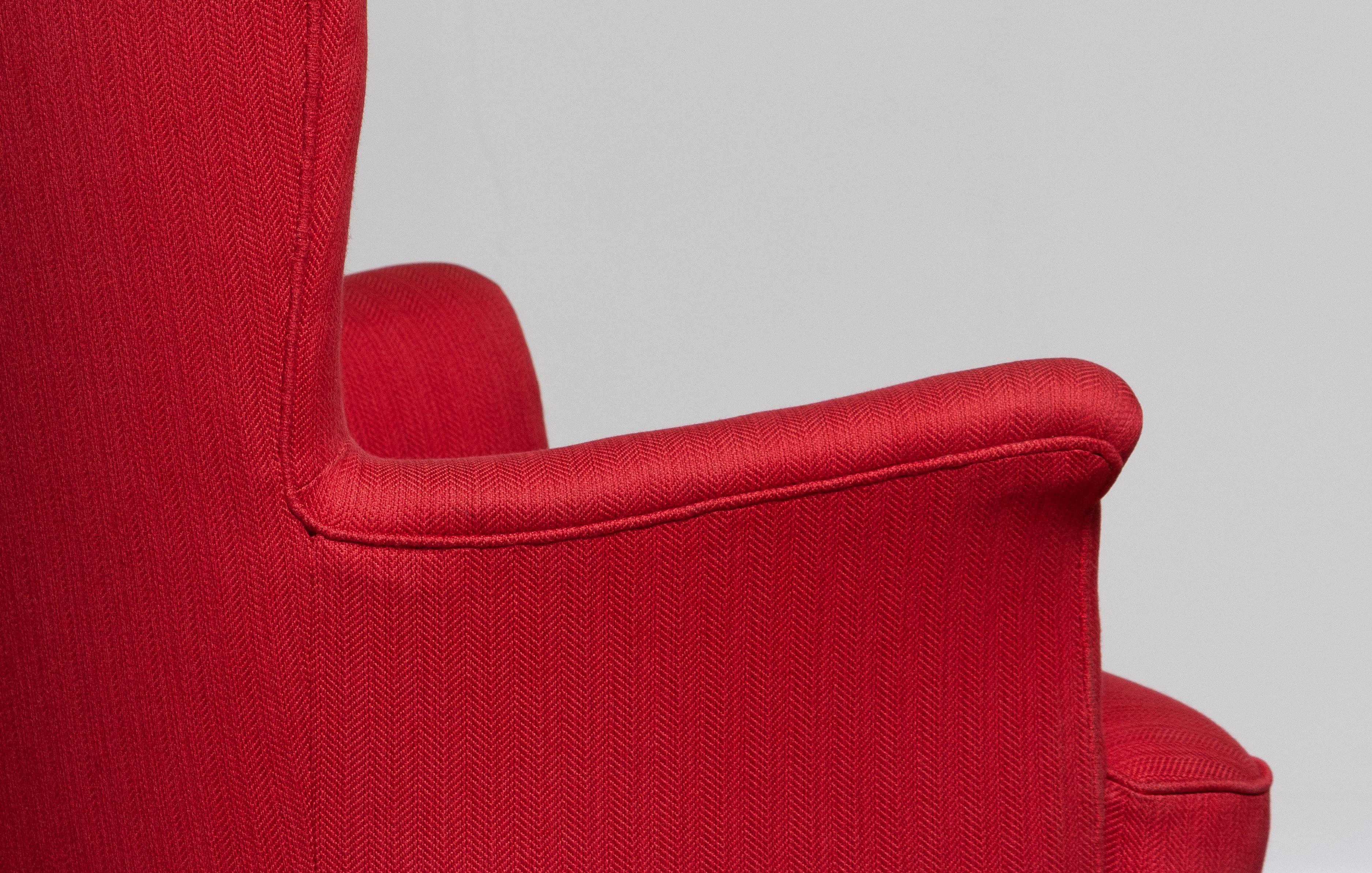 1940s, Fuchsia Red Club Lounge Chair by Carl Malmsten for OH Sjogren, Sweden 4