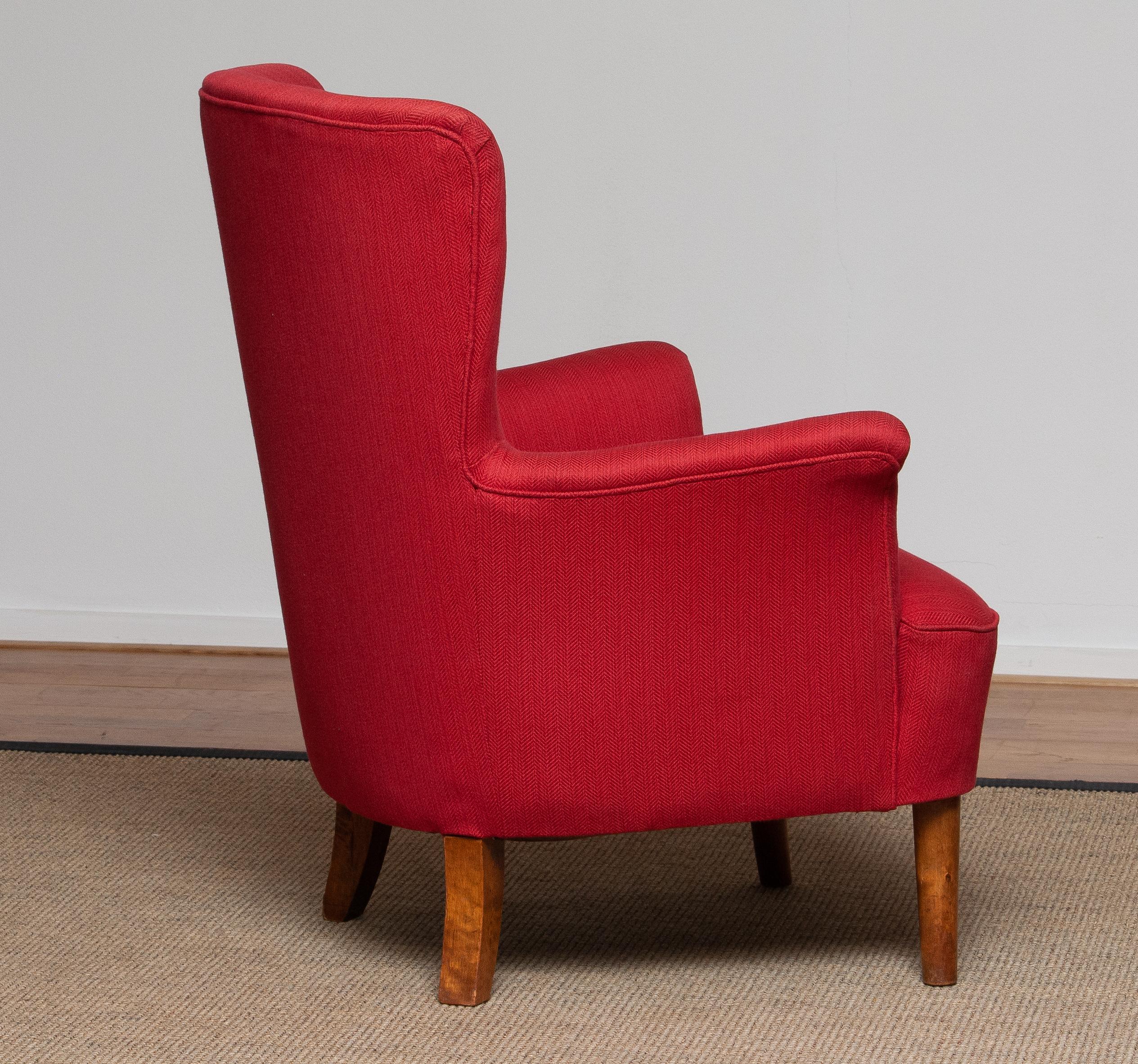 1940s, Fuchsia Red Club Lounge Chair by Carl Malmsten for OH Sjogren, Sweden 6