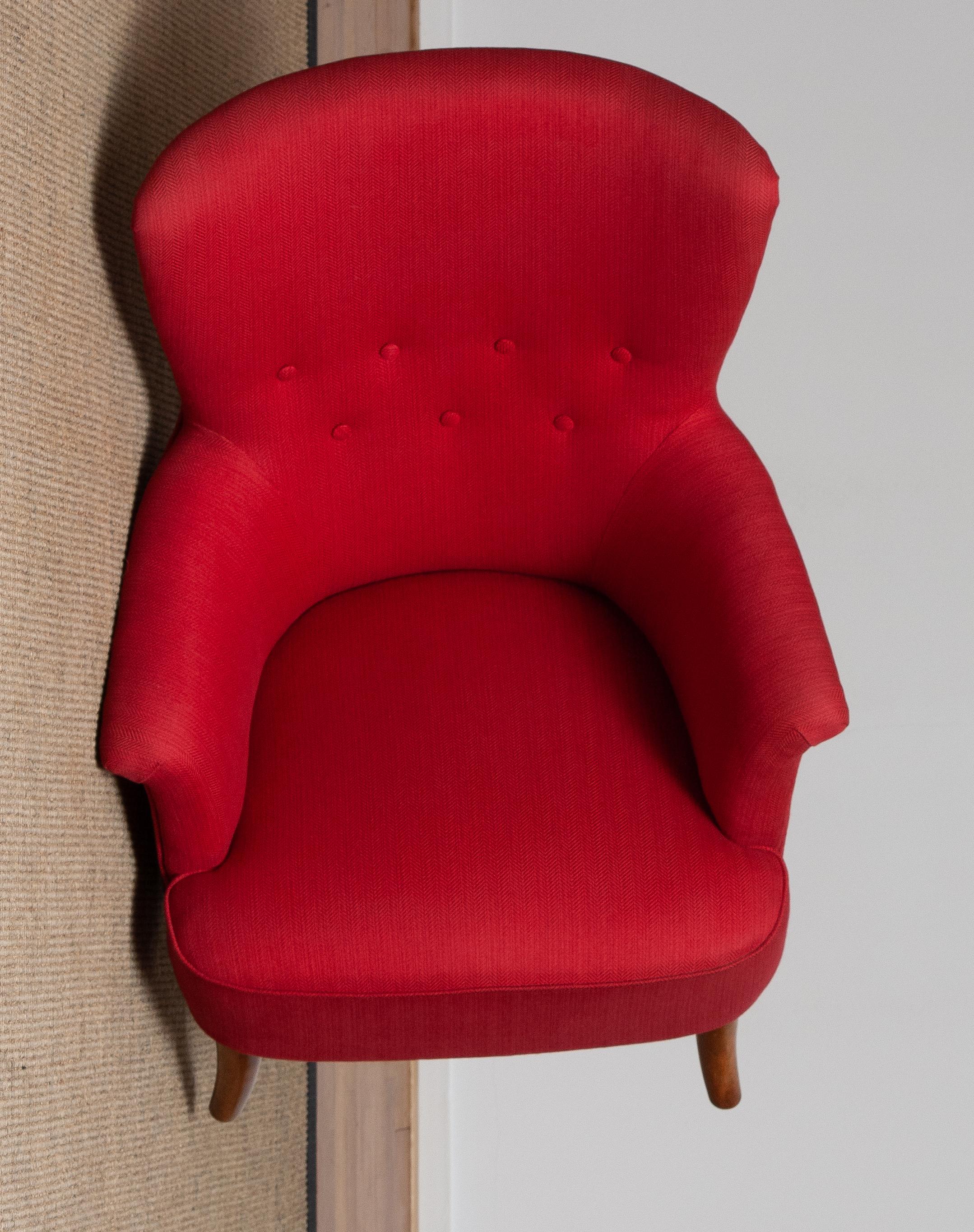 1940s, Fuchsia Red Club Lounge Chair by Carl Malmsten for OH Sjogren, Sweden 7