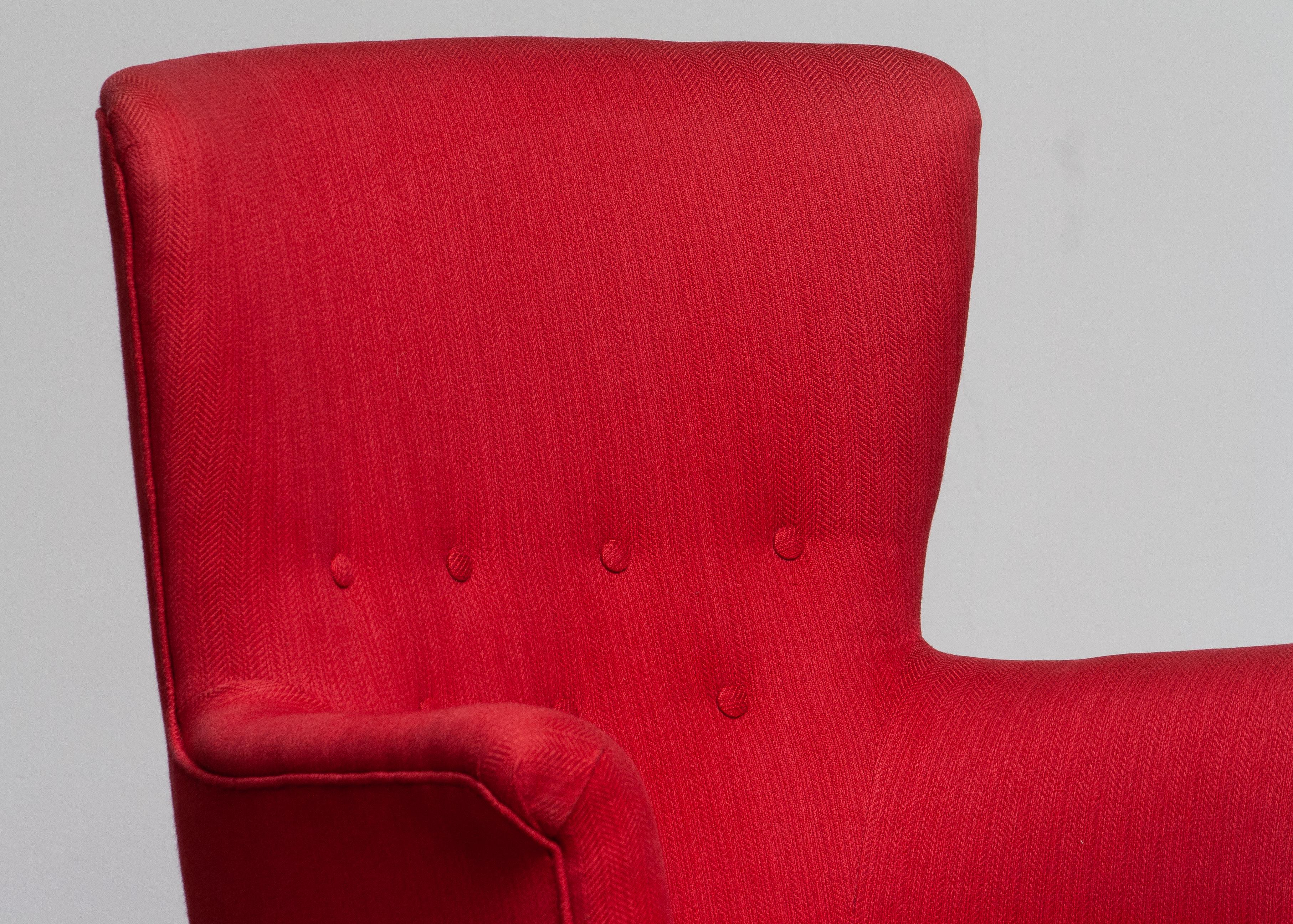 Swedish 1940s, Fuchsia Red Club Lounge Chair by Carl Malmsten for OH Sjogren, Sweden
