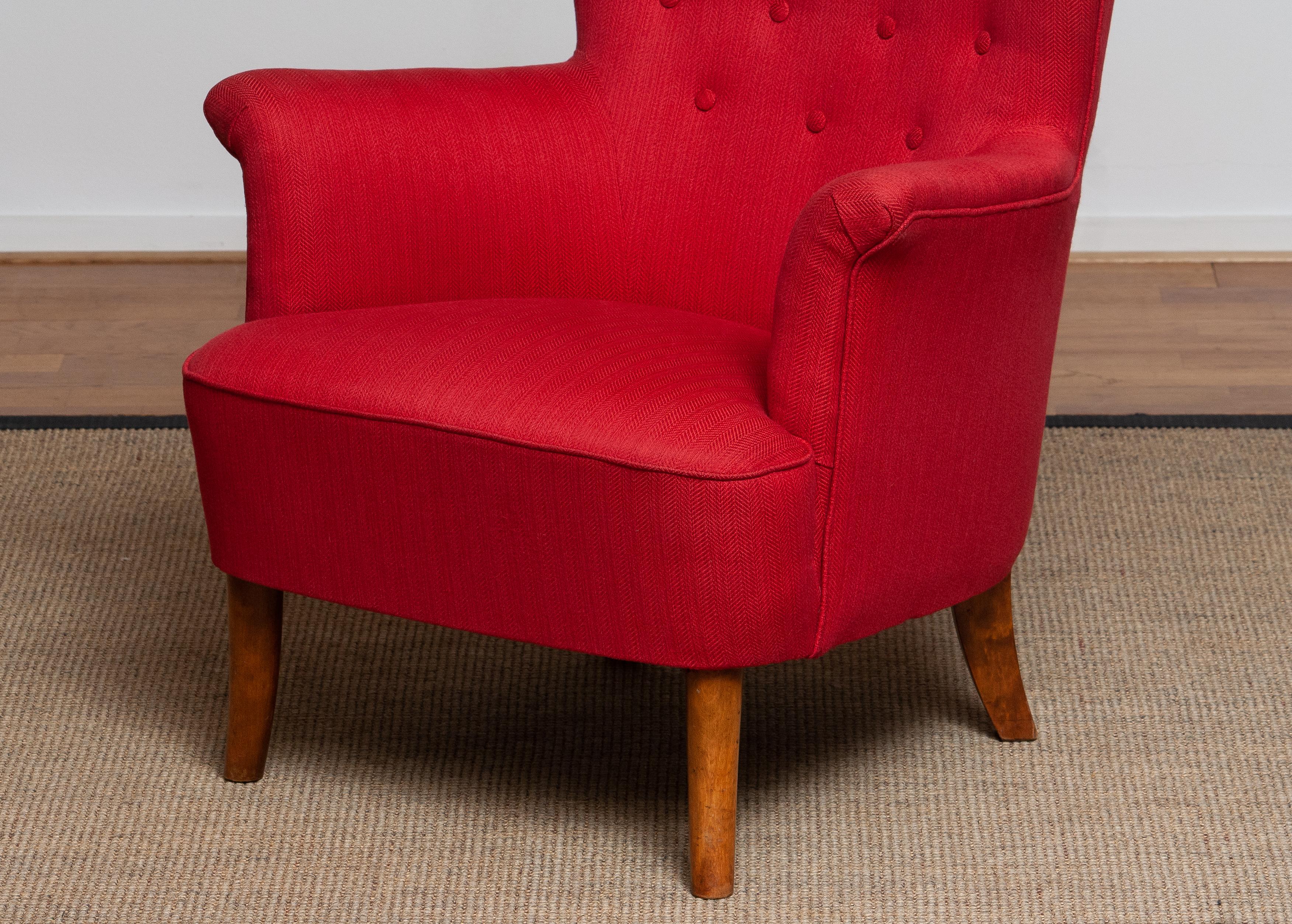 Mid-20th Century 1940s, Fuchsia Red Club Lounge Chair by Carl Malmsten for OH Sjogren, Sweden
